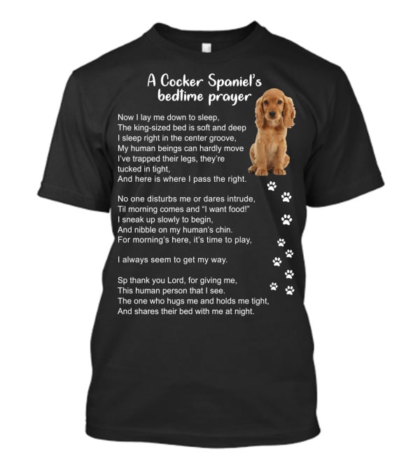 A Cocker Spaniel's Bedtime Prayer With Sleeping Dog And Paw Prints In Soft Light Brown T-Shirt