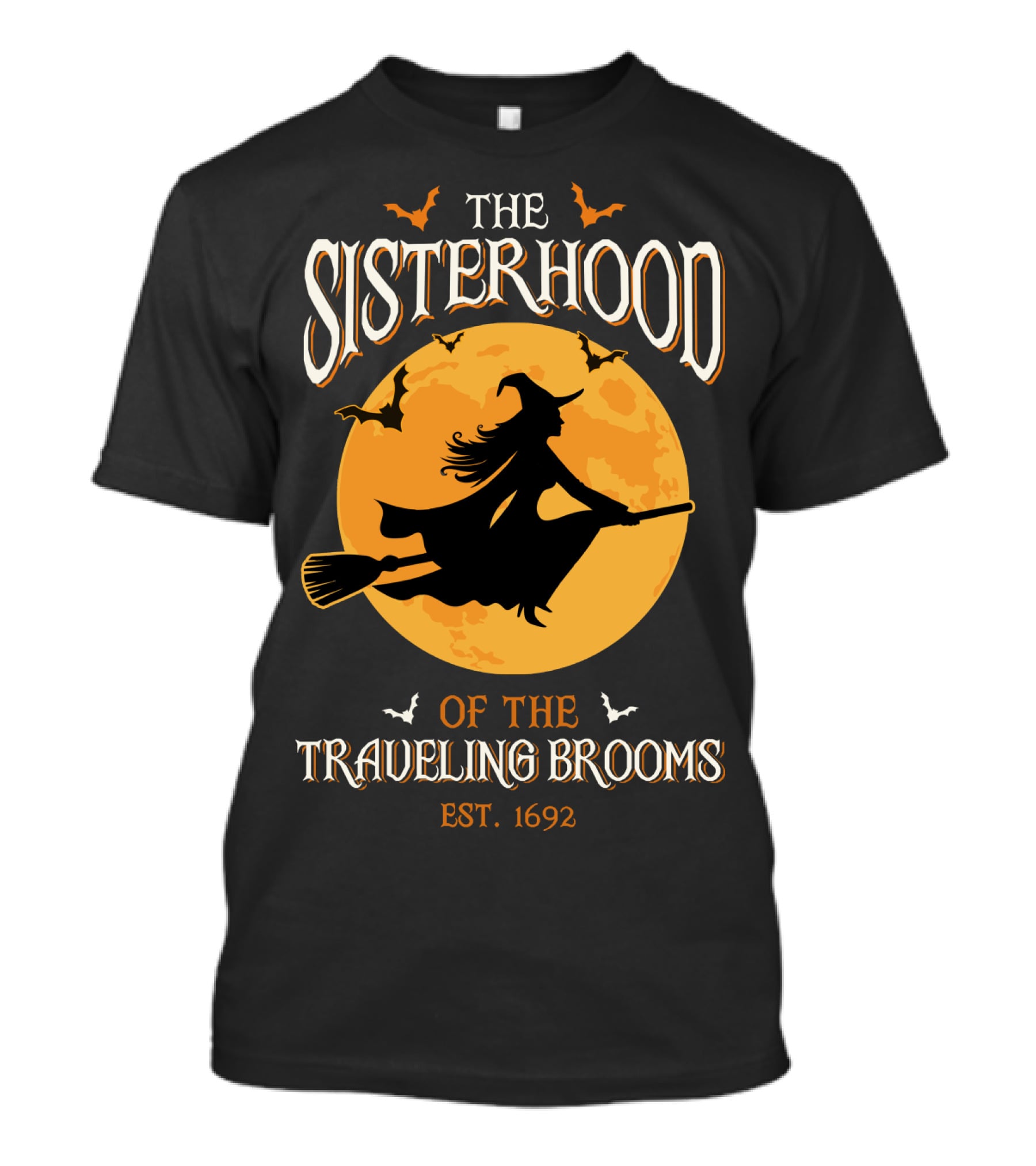 The Sisterhood Of The Traveling Brooms EST 1692 Halloween Witch And Full Moon T-Shirt