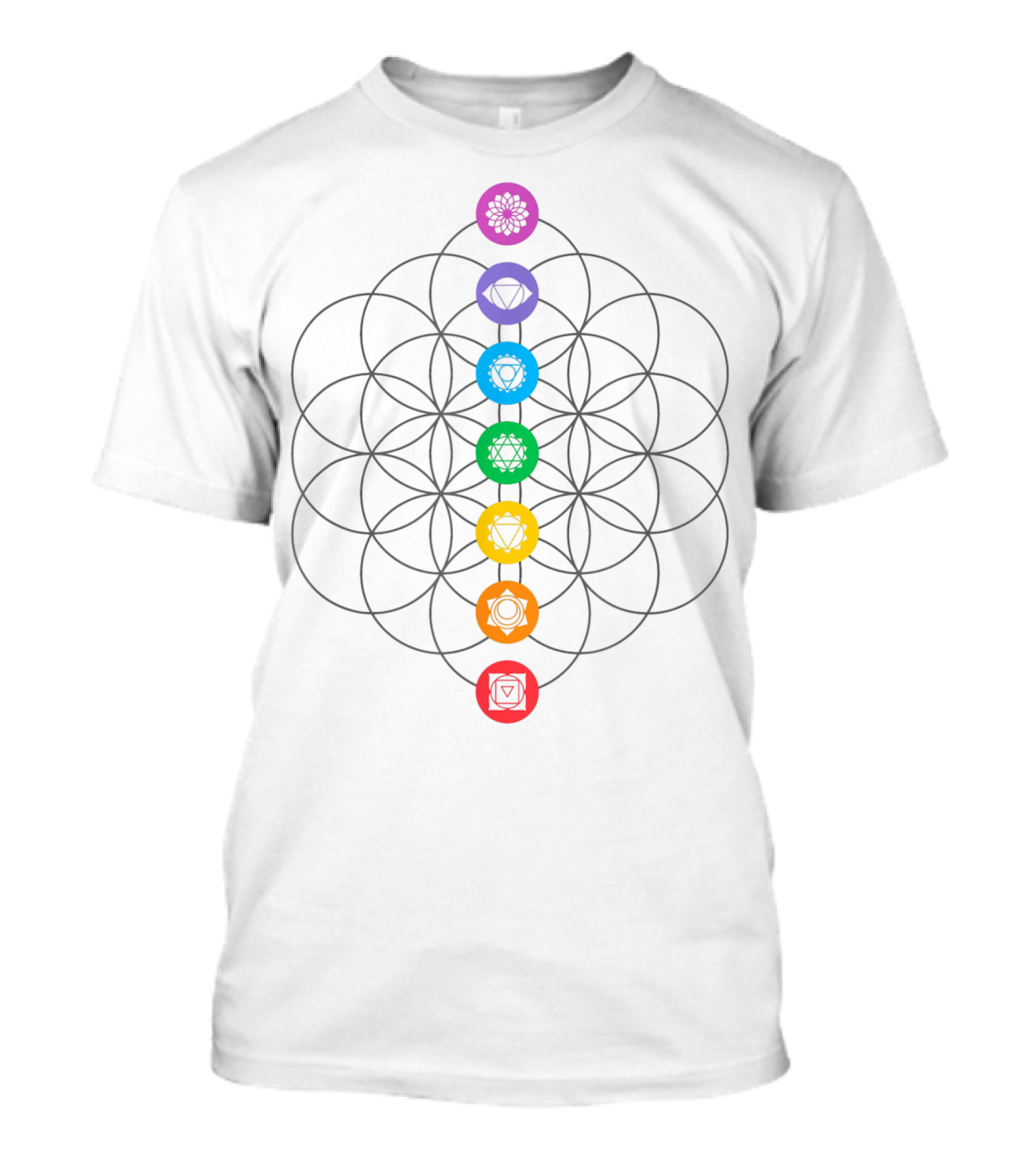 Chakras Meditation Sacred Geometry Flower Of Life T-Shirt