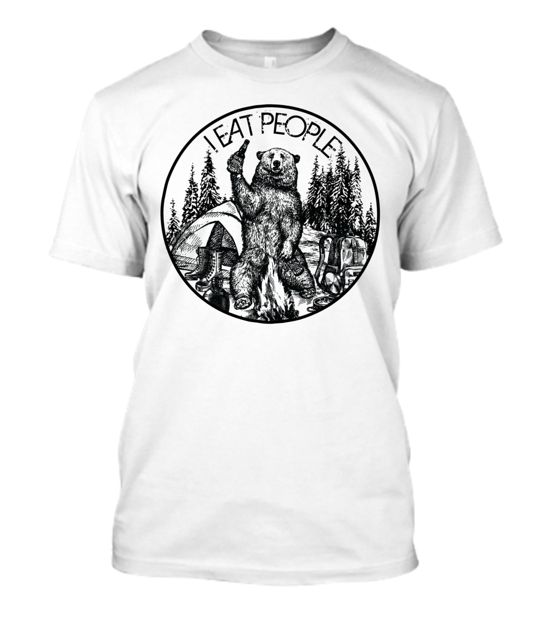 I Eat People Bear Camping Scene With Beer T-Shirt