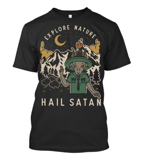 Explore Nature Hail Satan Moonlit Mountain Landscape Goat Character T-Shirt