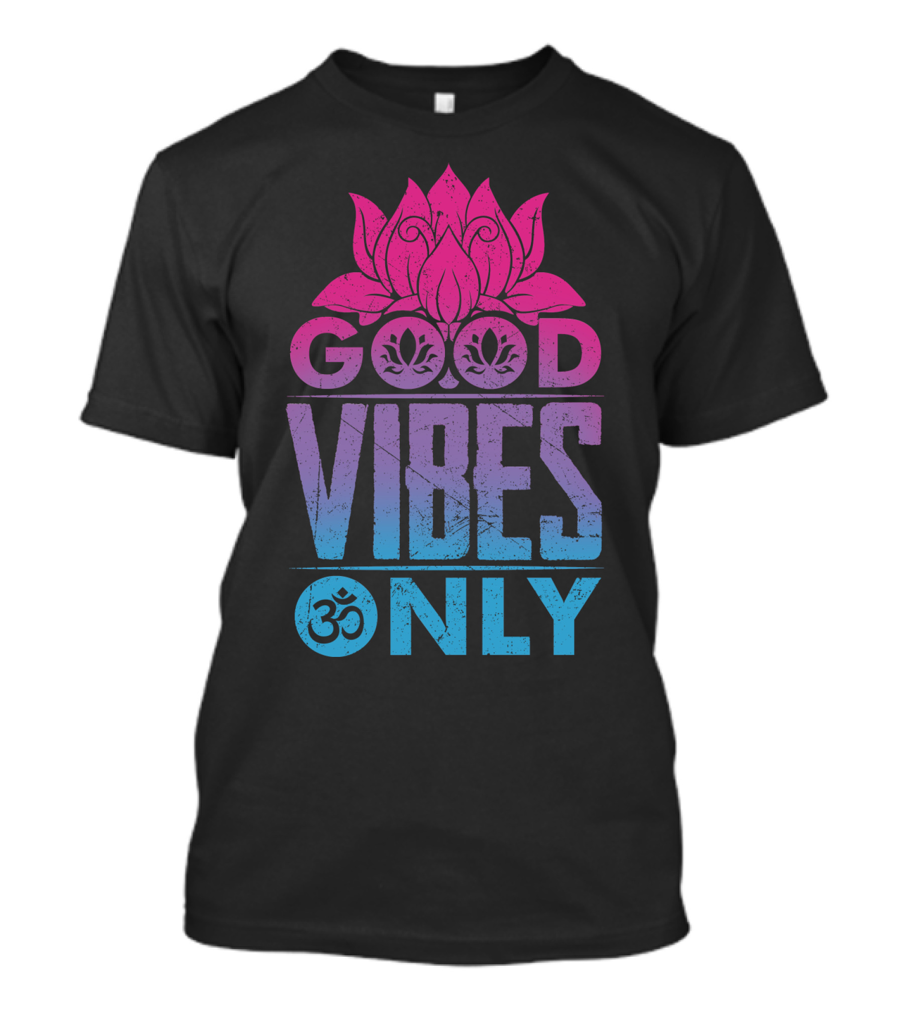 Good Vibes Only Lotus Om Symbol Text T-Shirt