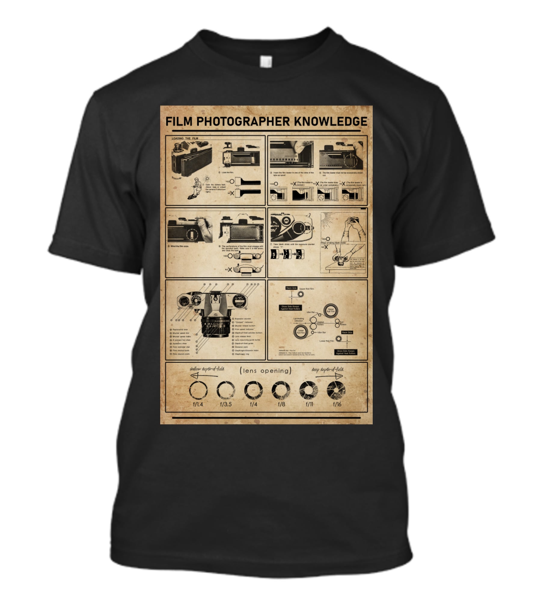 Film Photographer Knowledge Vintage Camera Instructions Lens Aperture Guide T-Shirt