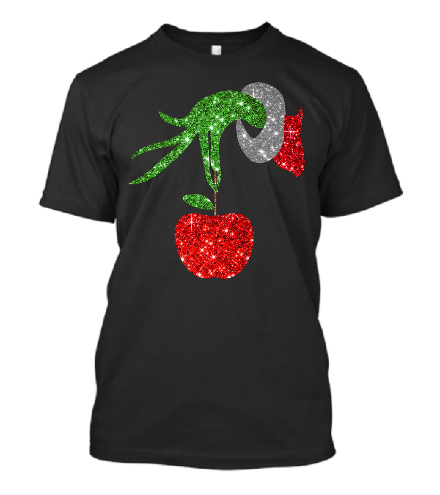 Green Grinch Hand Holding Shiny Red Apple T-Shirt