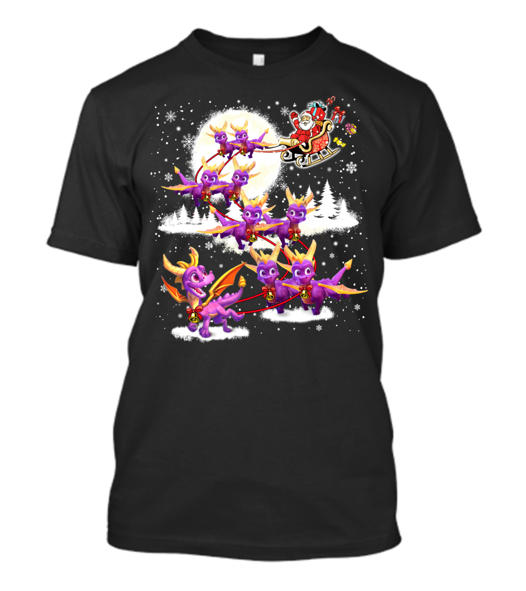 Santa's Sleigh Pulled By Purple Dragon Reindeer T-Shirt