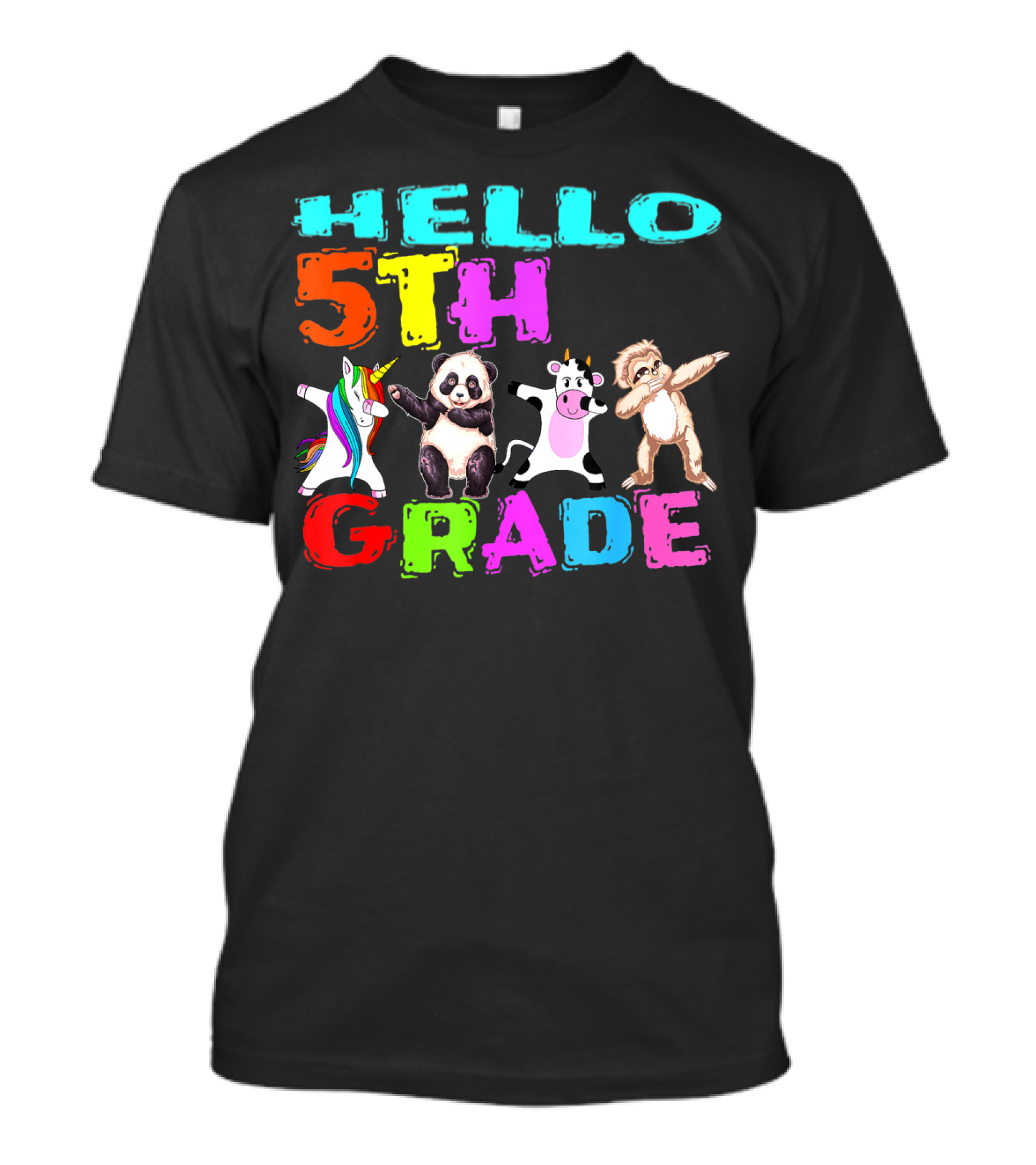Hello 5th Grade Unicorn Panda Cow Sloth Team First Day T-Shirt