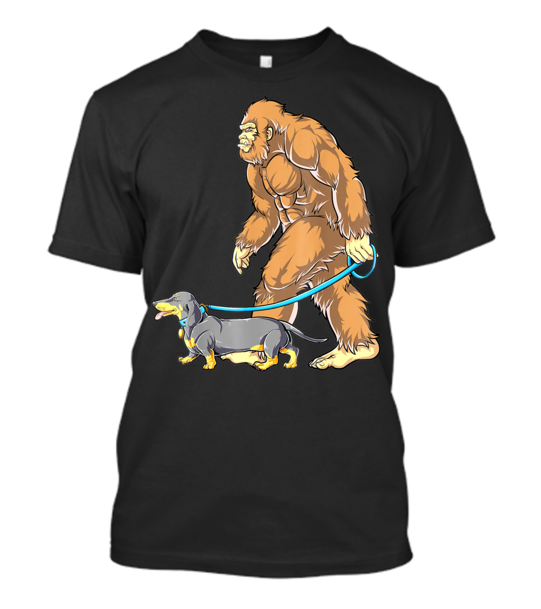 Bigfoot Sasquatch Walking Dachshund Dog T-Shirt
