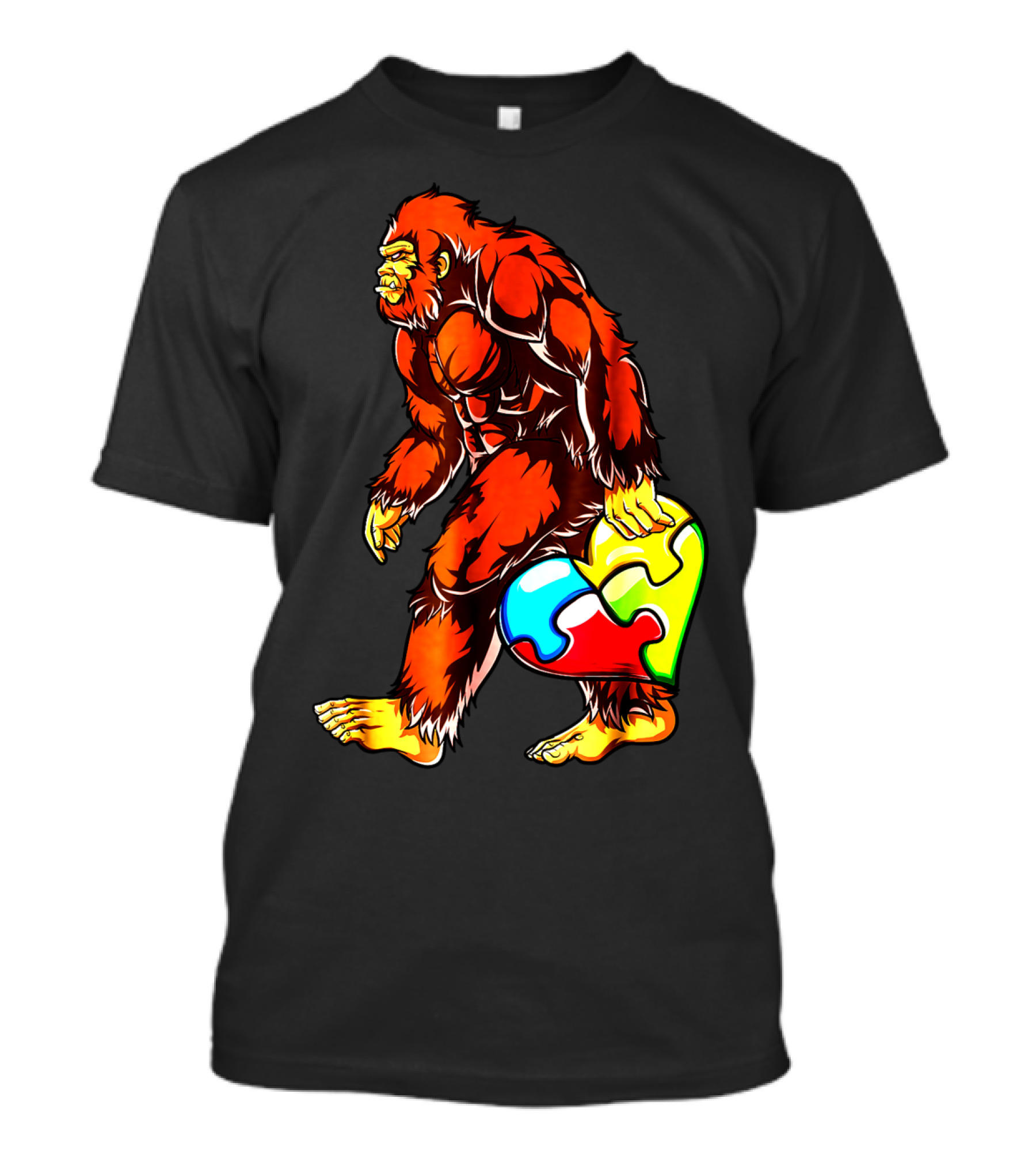Bigfoot Holding Heart-Shaped Puzzle Piece For Autism Awareness T-Shirt