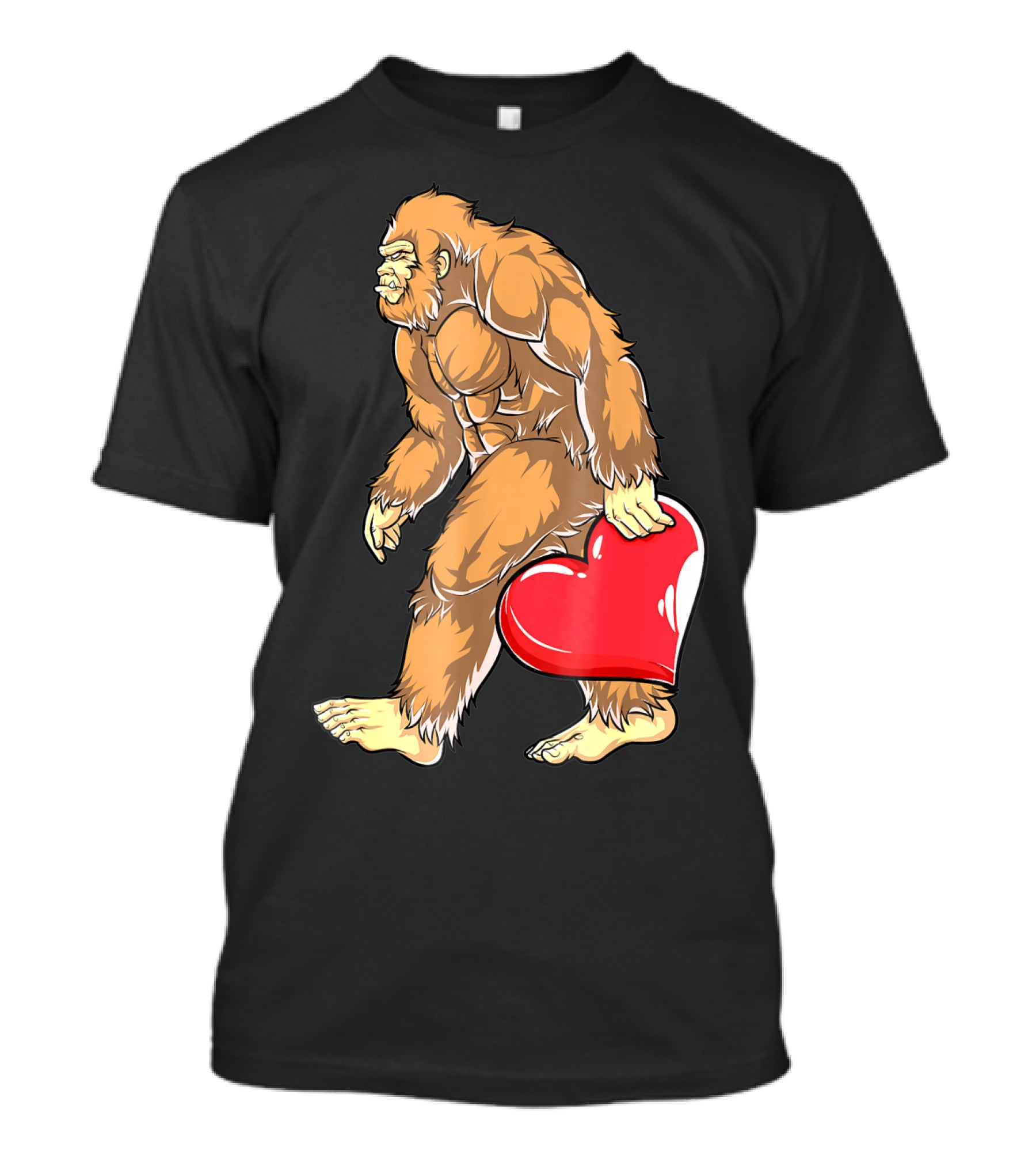 Valentine's Day Bigfoot Holding Heart Sasquatch Love For Men T-Shirt