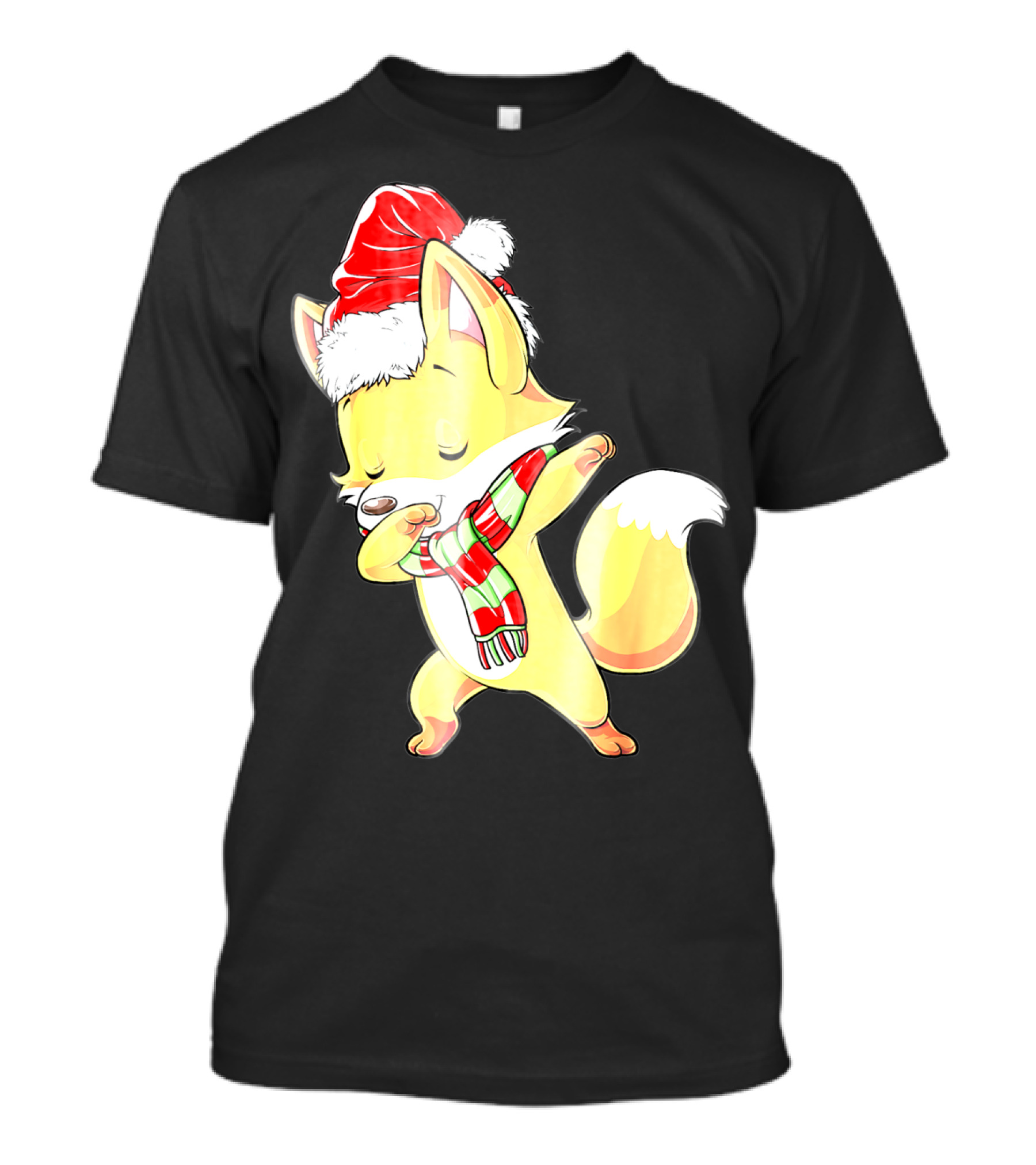 Christmas Fox Dabbing In Santa Hat And Scarf T-Shirt