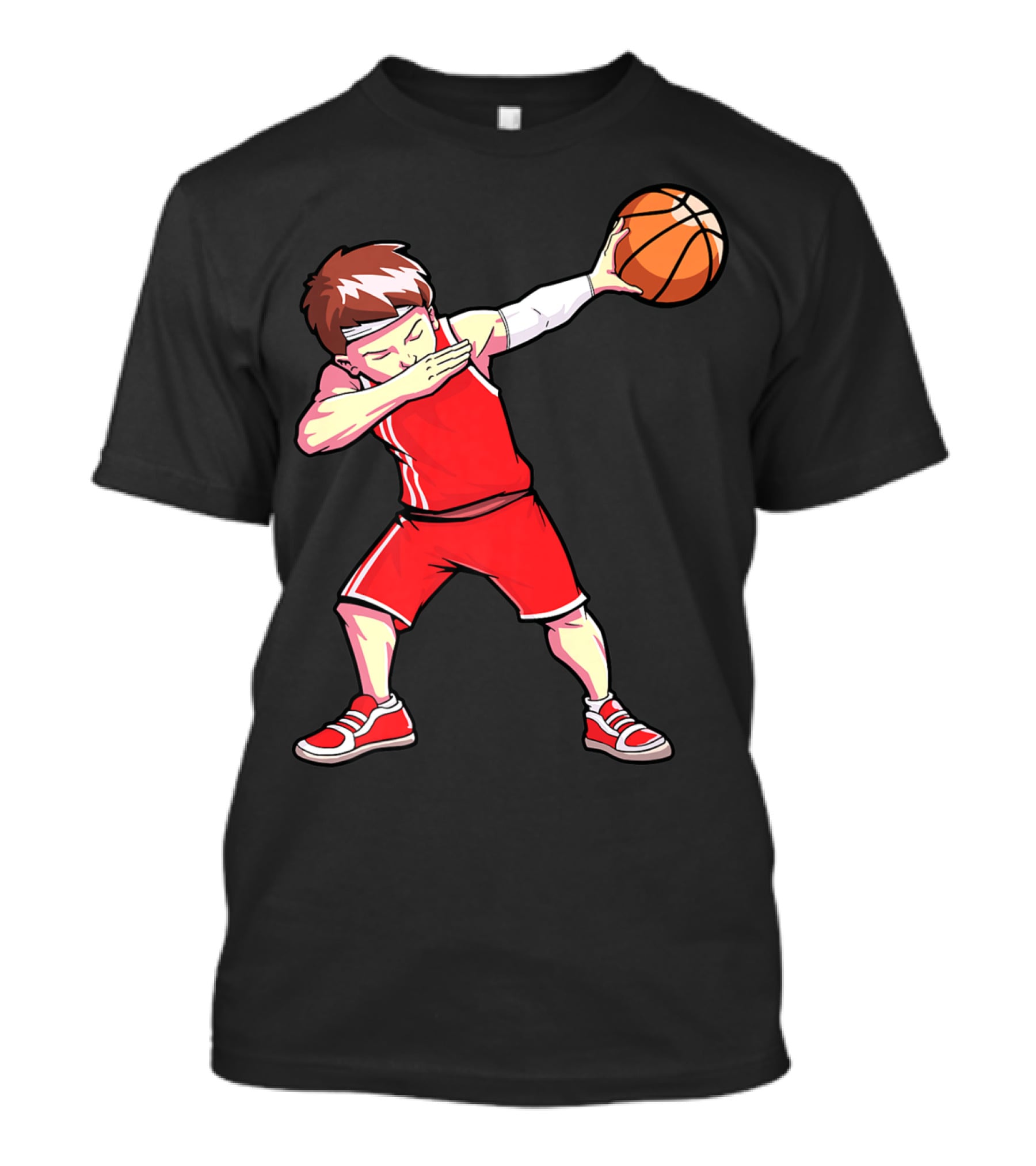 Dabbing Basketball Boy Dab Dance Player In Red Uniform Holding Ball T-Shirt