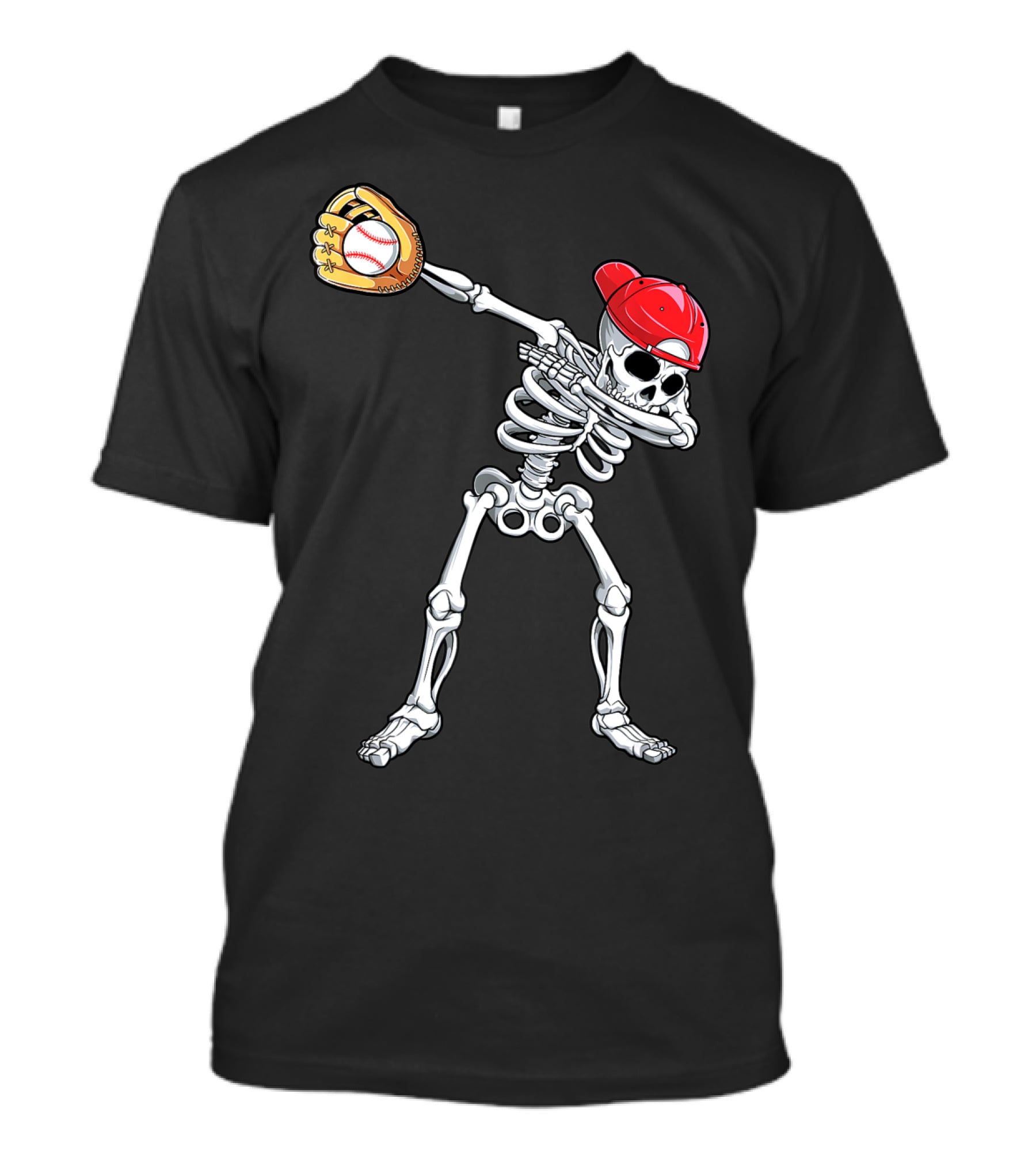 Dabbing Skeleton Baseball Halloween Boys Red Hat T-Shirt