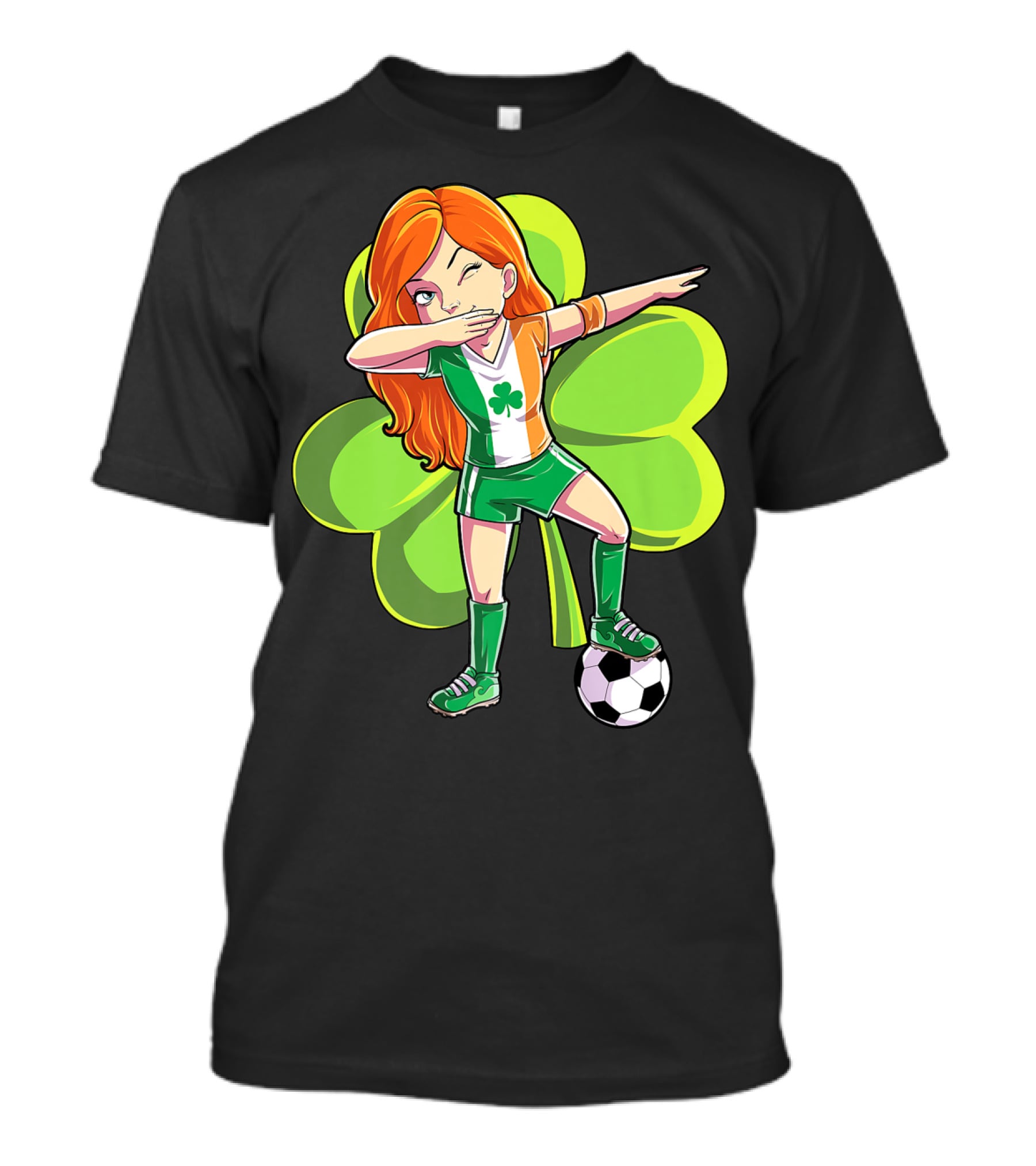 Dabbing Soccer Girl St Patricks Day Irish Shamrock T-Shirt