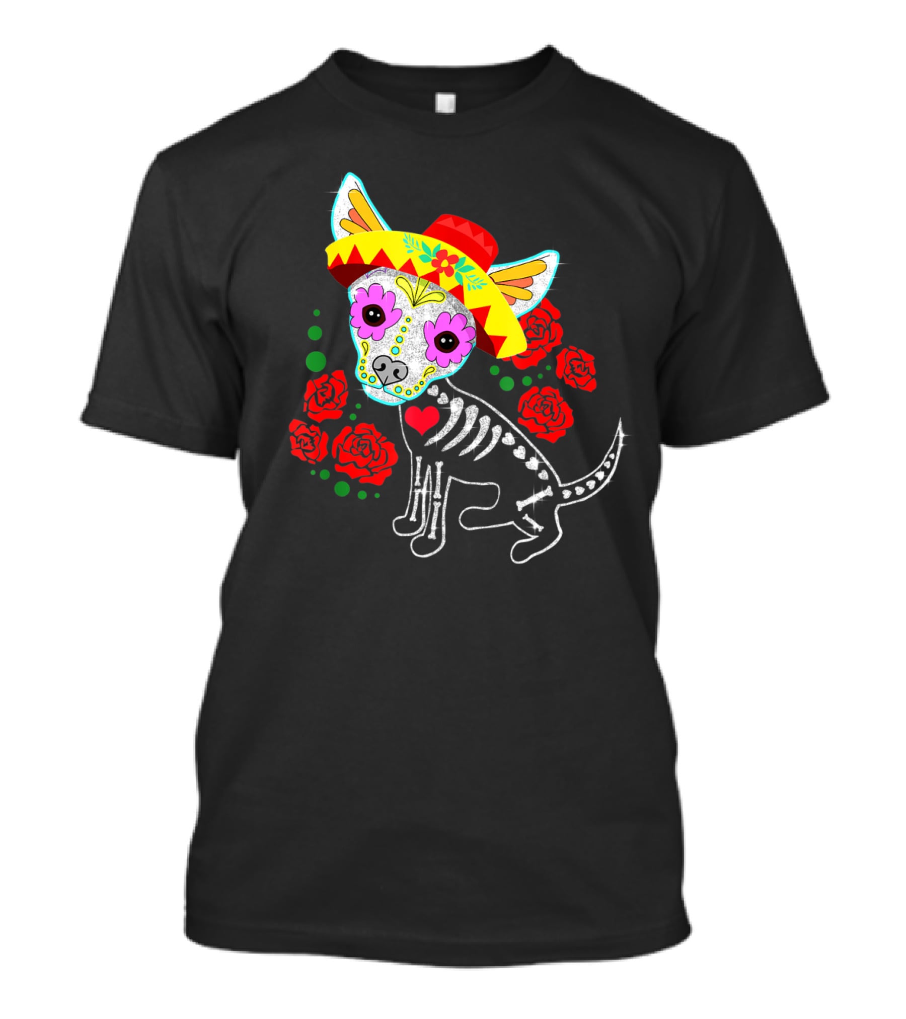 Day Of The Dead Chihuahua Skeleton Sombrero Roses T-Shirt