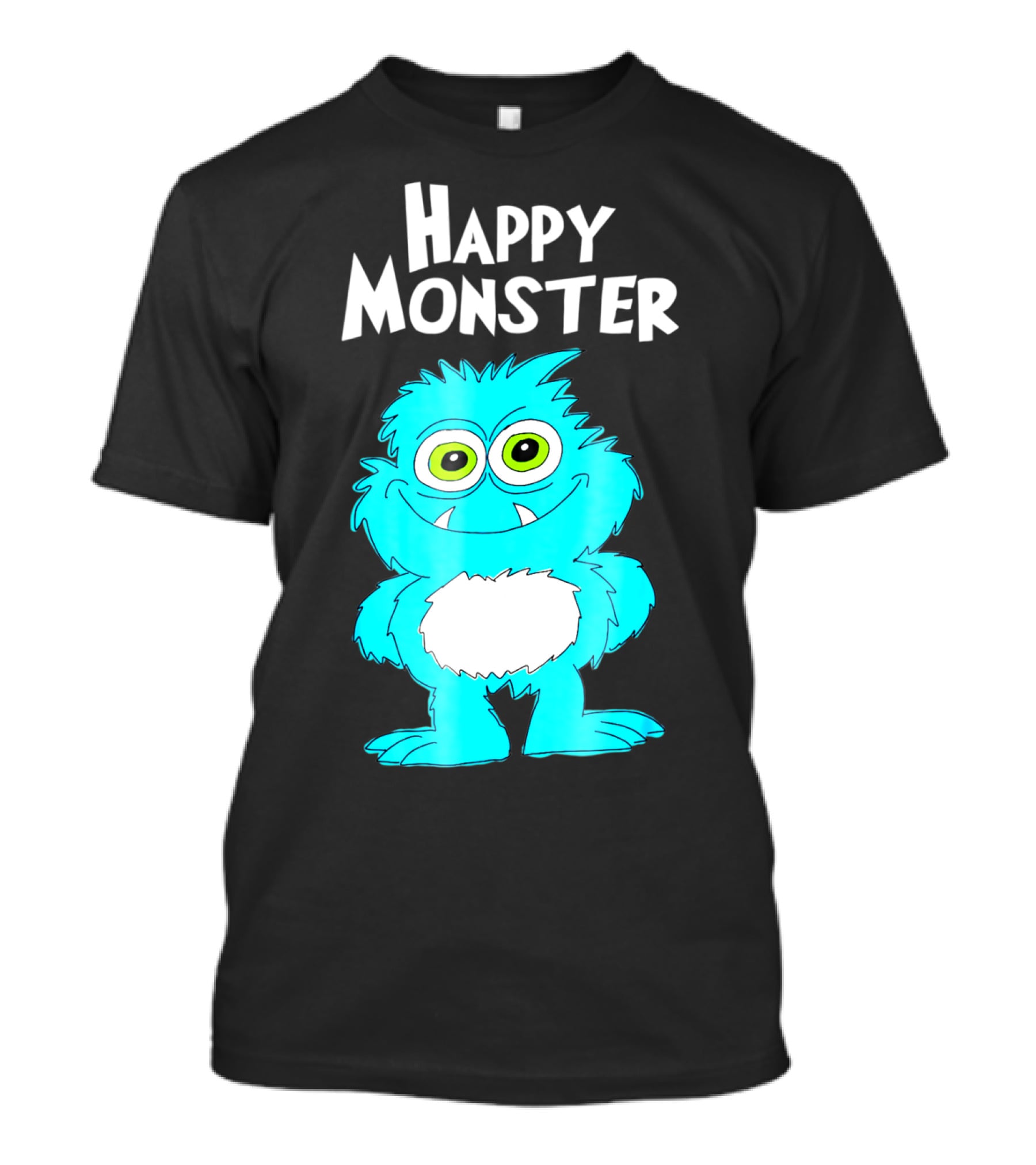 Happy Monster Funny Monster And Adults Vibrant Blue Cartoon Character T-Shirt