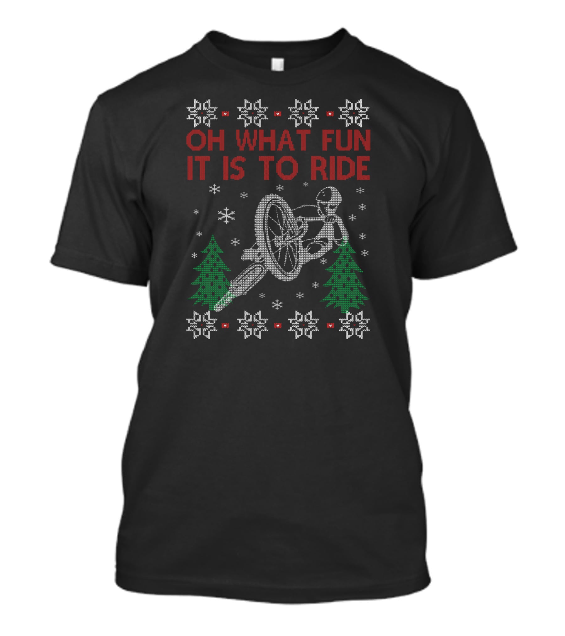 Oh What Fun It Is To Ride Cycling Christmas Snowflakes Trees T-Shirt