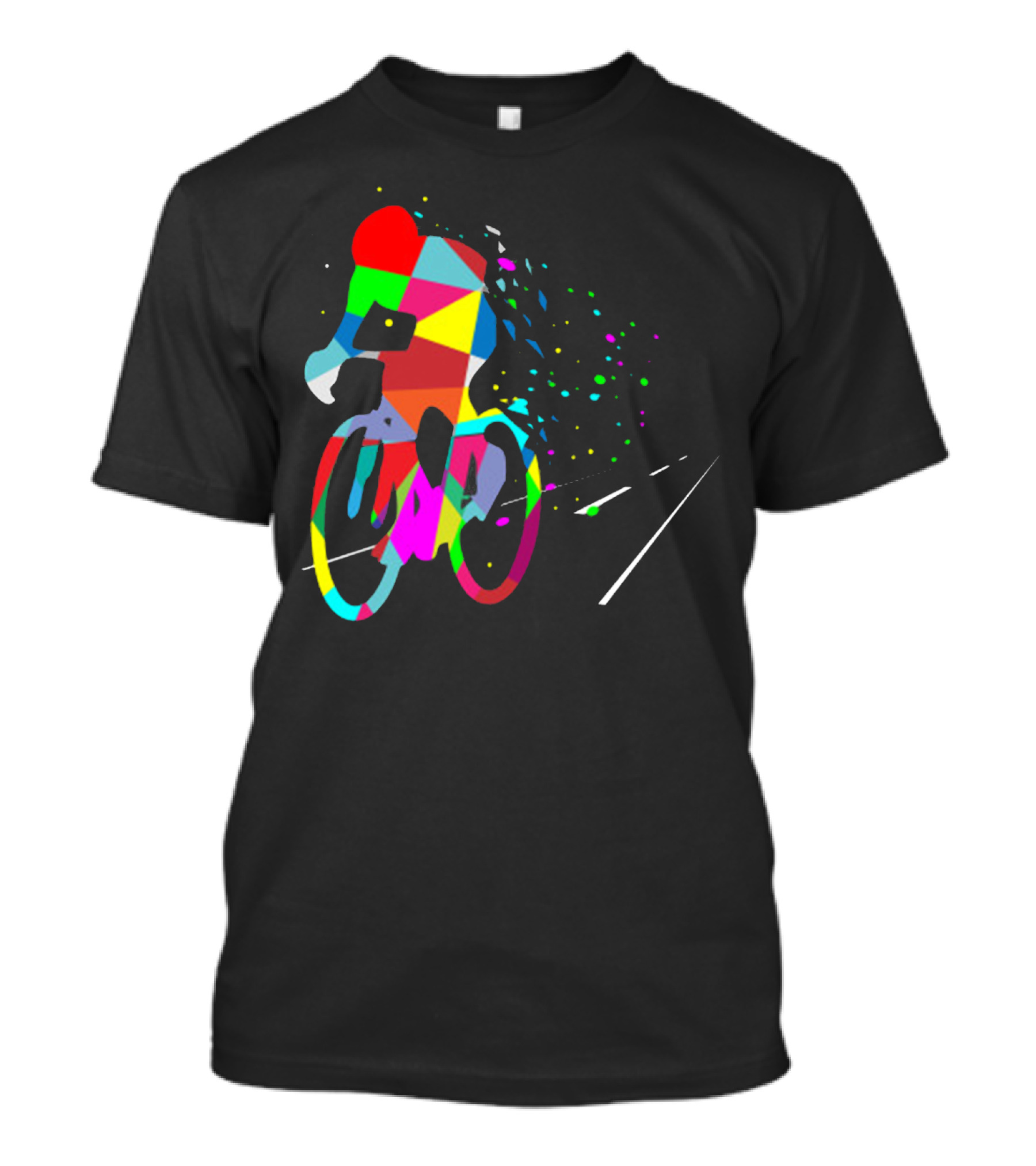 Cycling Forever Multicolor Abstract Bicyclist Road T-Shirt