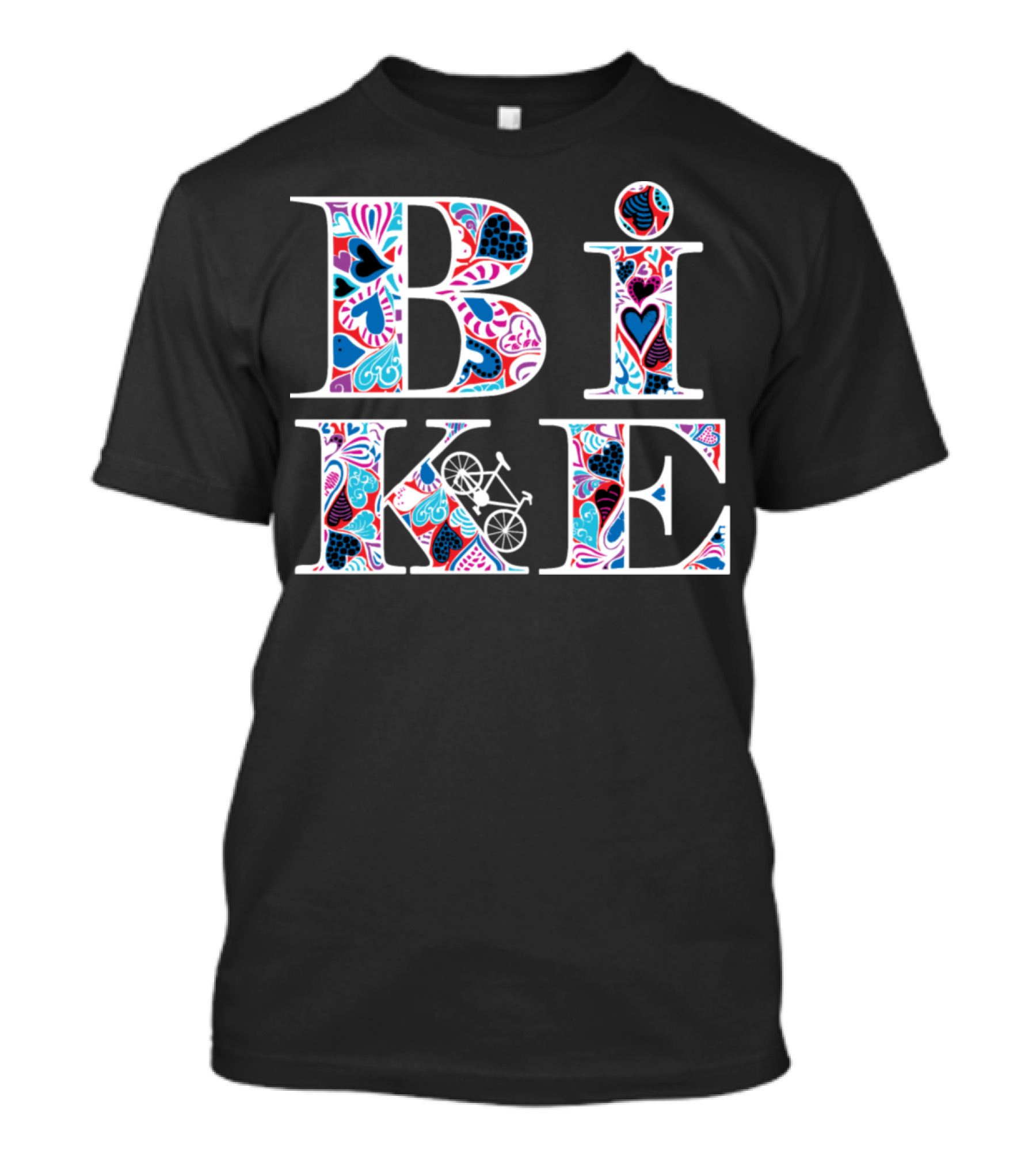 Heart Pattern Bike Typography T-Shirt