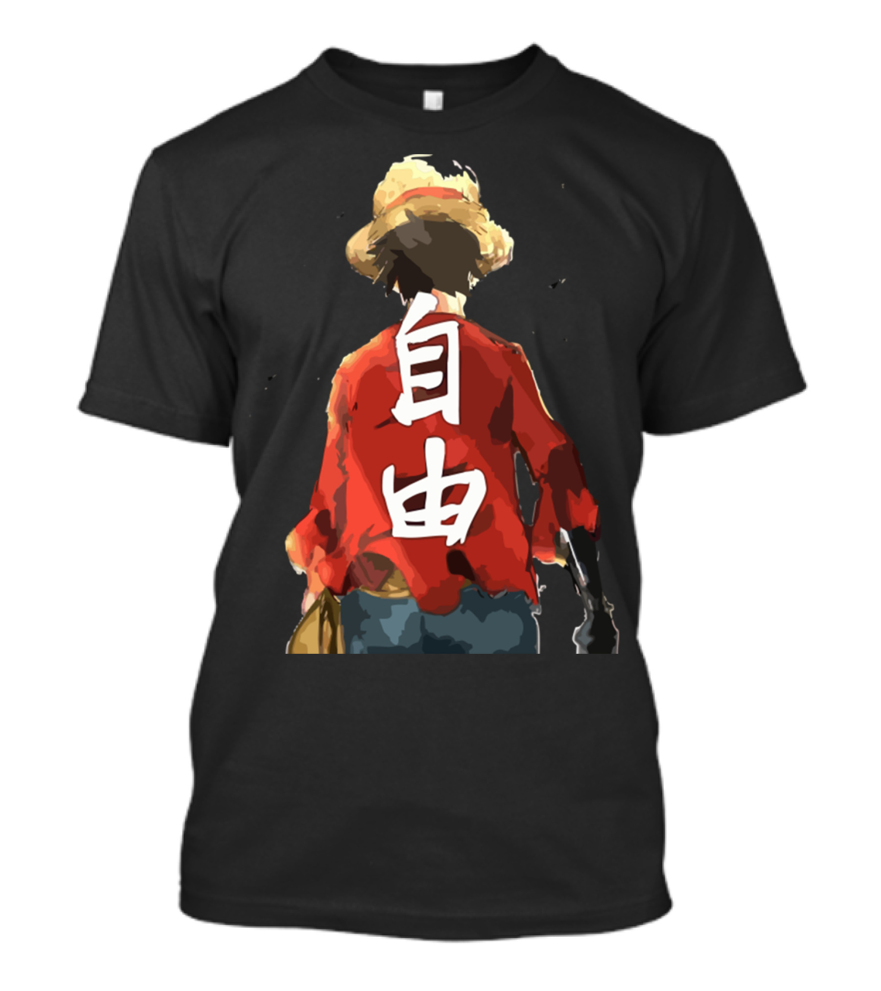 Luffy Back Freedom Kanji Straw Hat Red Shirt Iconic Anime Character T-Shirt