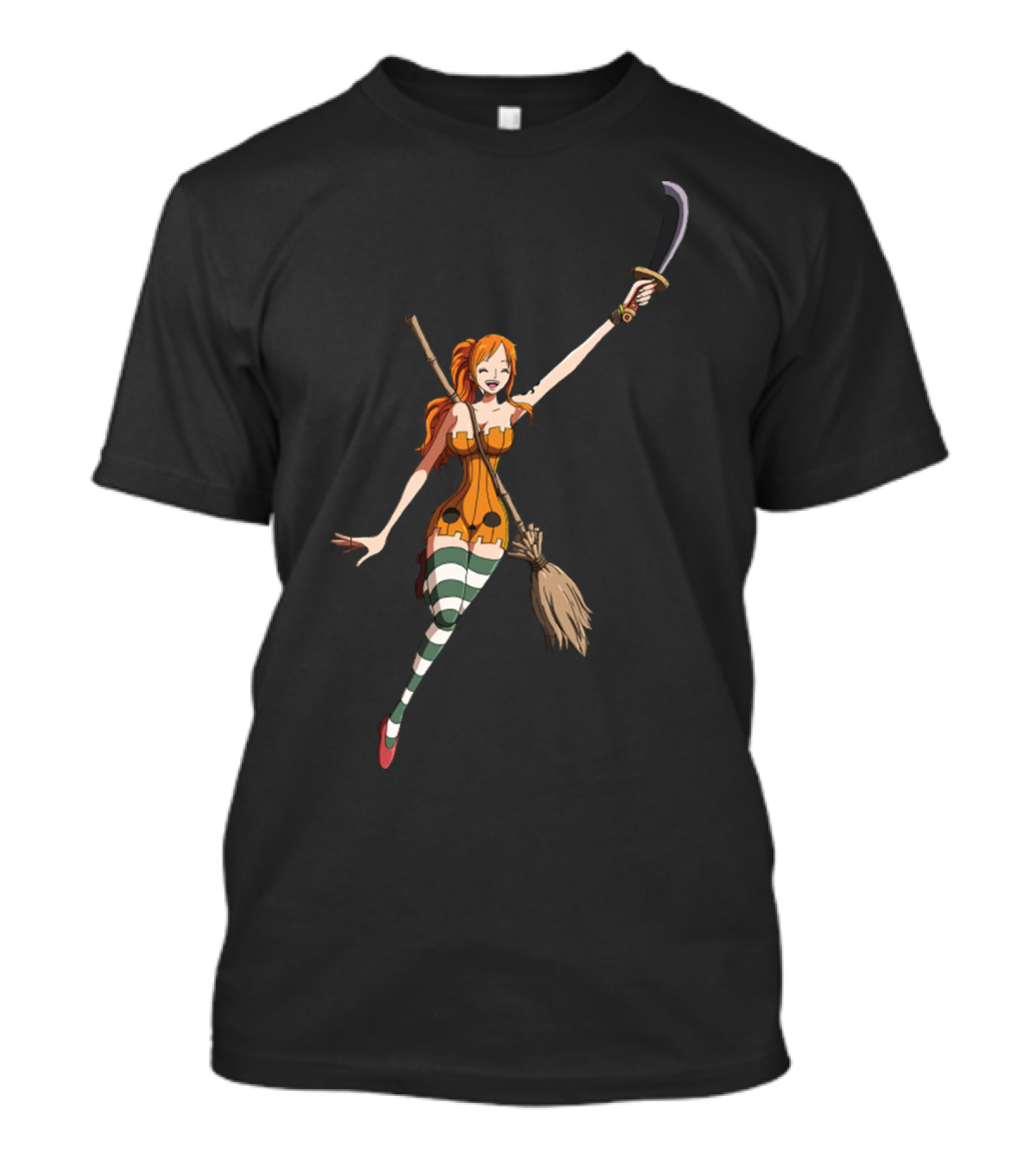 Nami Witch Riding Broomstick Sword Striped Stockings T-Shirt