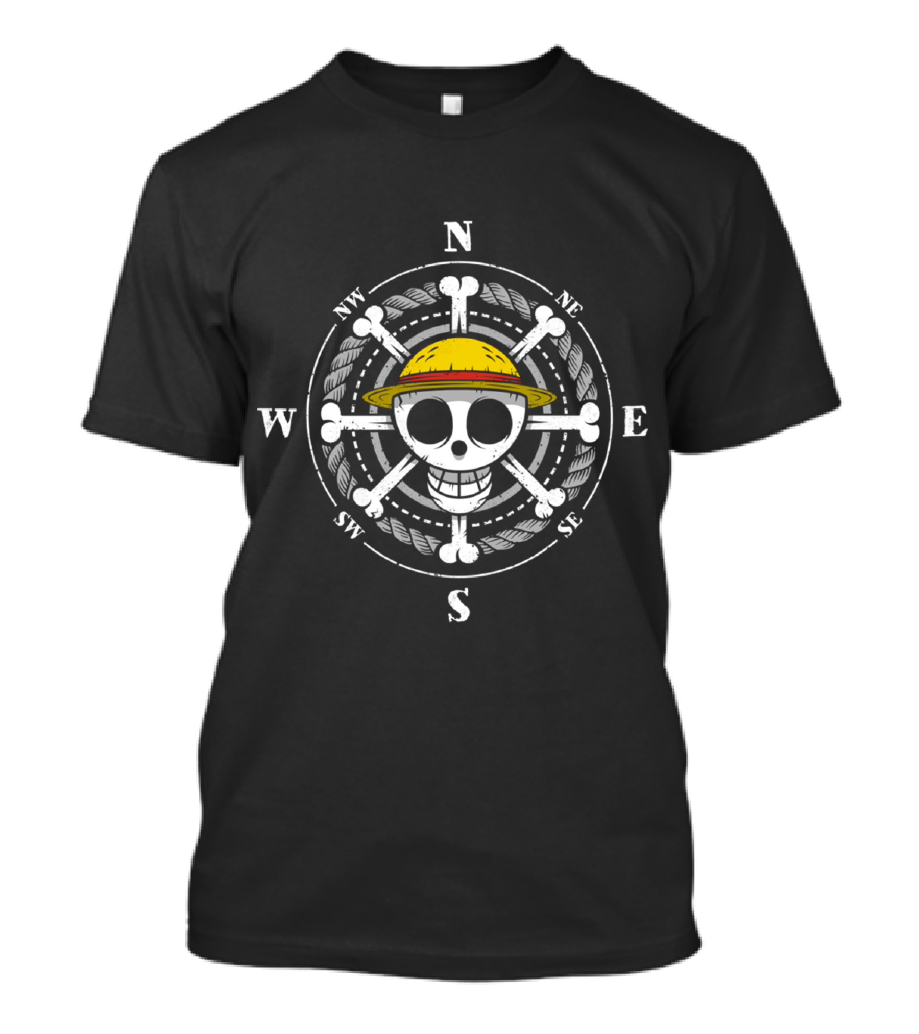 One Piece Pirate King Compass Jolly Roger Luffy's Straw Hat T-Shirt