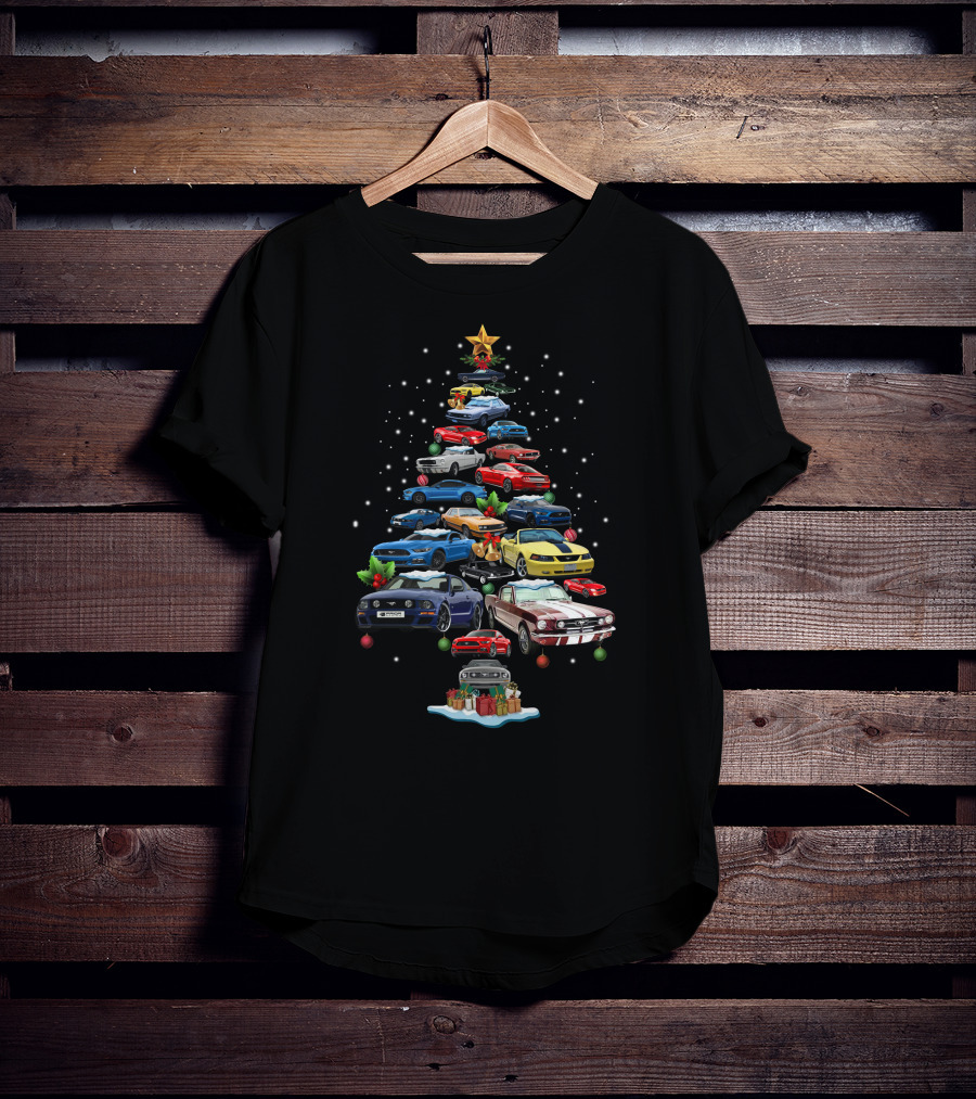 Mustang Christmas Car Tree Festive Display T-Shirt