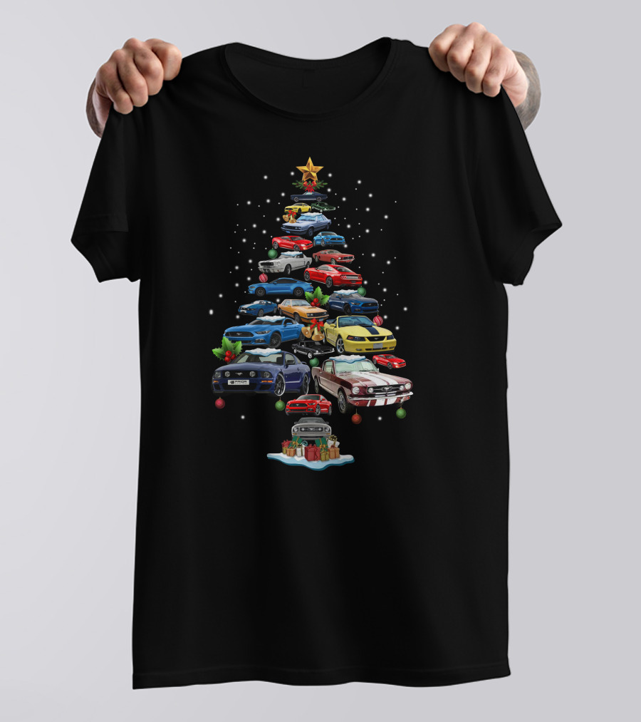 Mustang Christmas Car Tree Festive Display T-Shirt