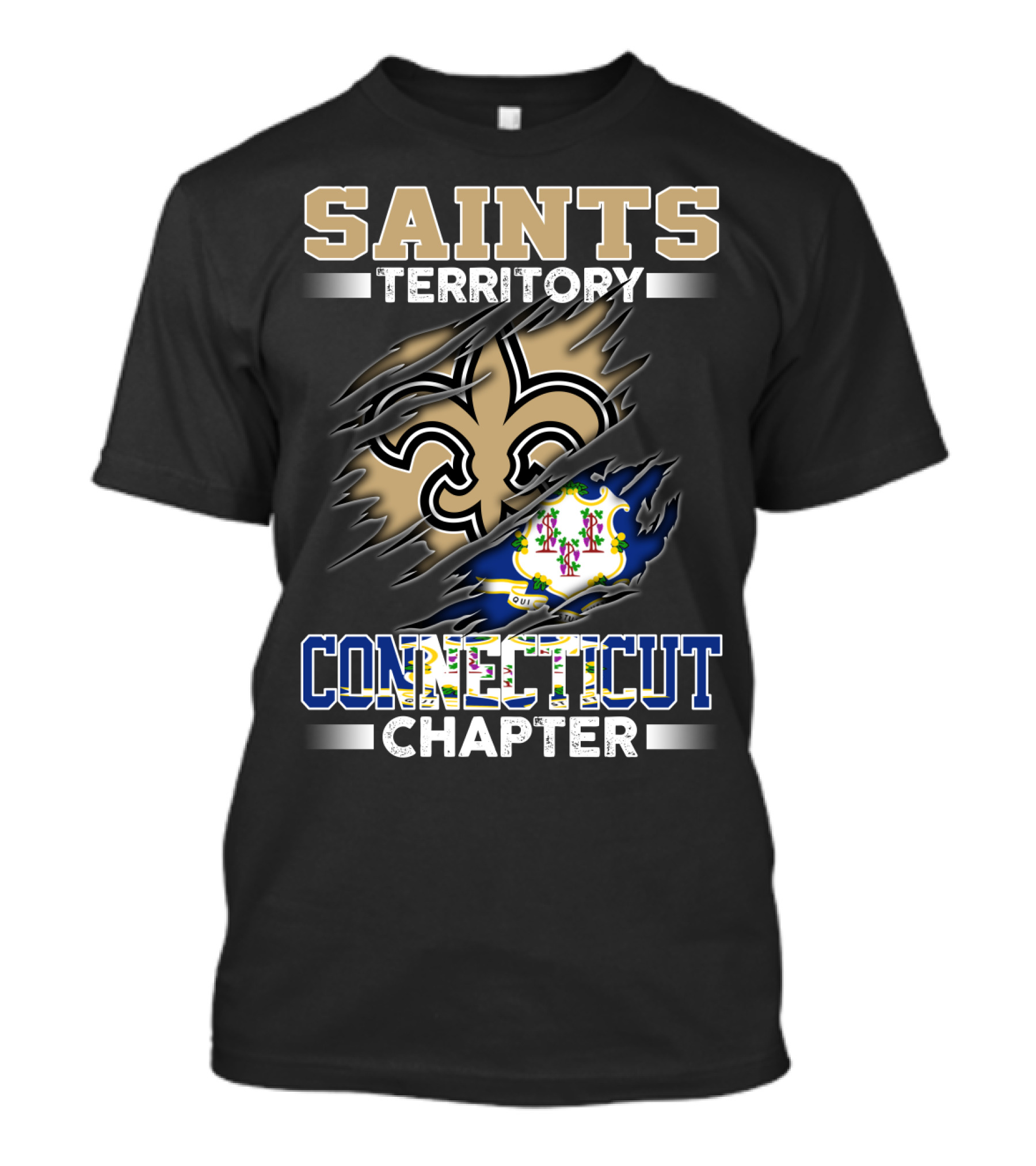 Saints Territory Connecticut Chapter Fleur-De-Lis And State Flag T-Shirt
