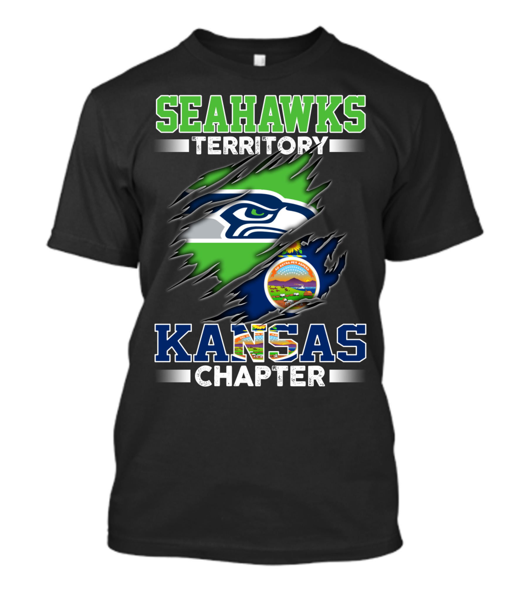 Seahawks Territory Kansas Chapter Flag Logo Fan Group T-Shirt