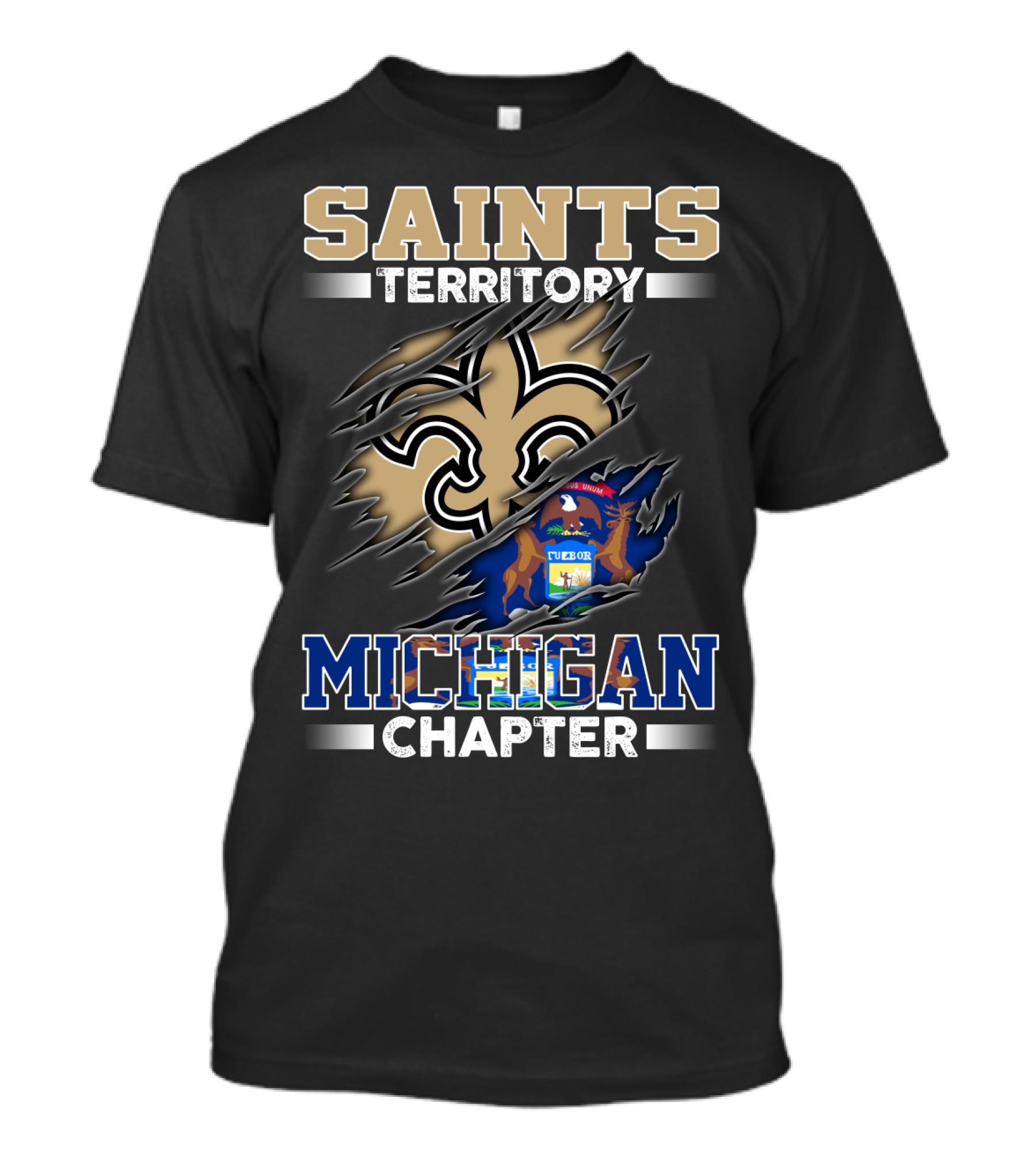 Saints Territory Michigan Chapter Fleur-De-Lis And State Seal T-Shirt