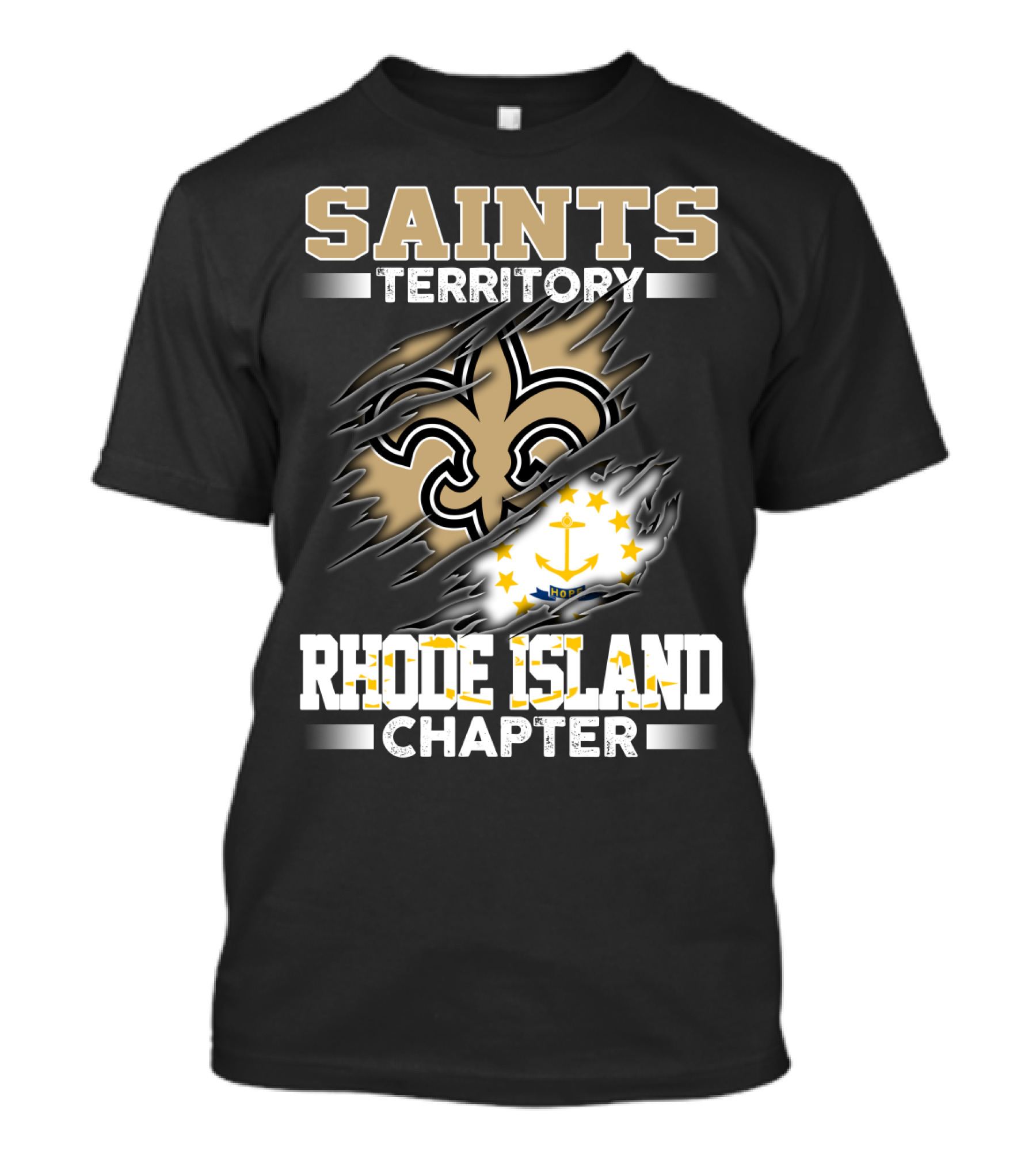 Saints Territory Rhode Island Chapter Fleur-De-Lis And State Flag T-Shirt