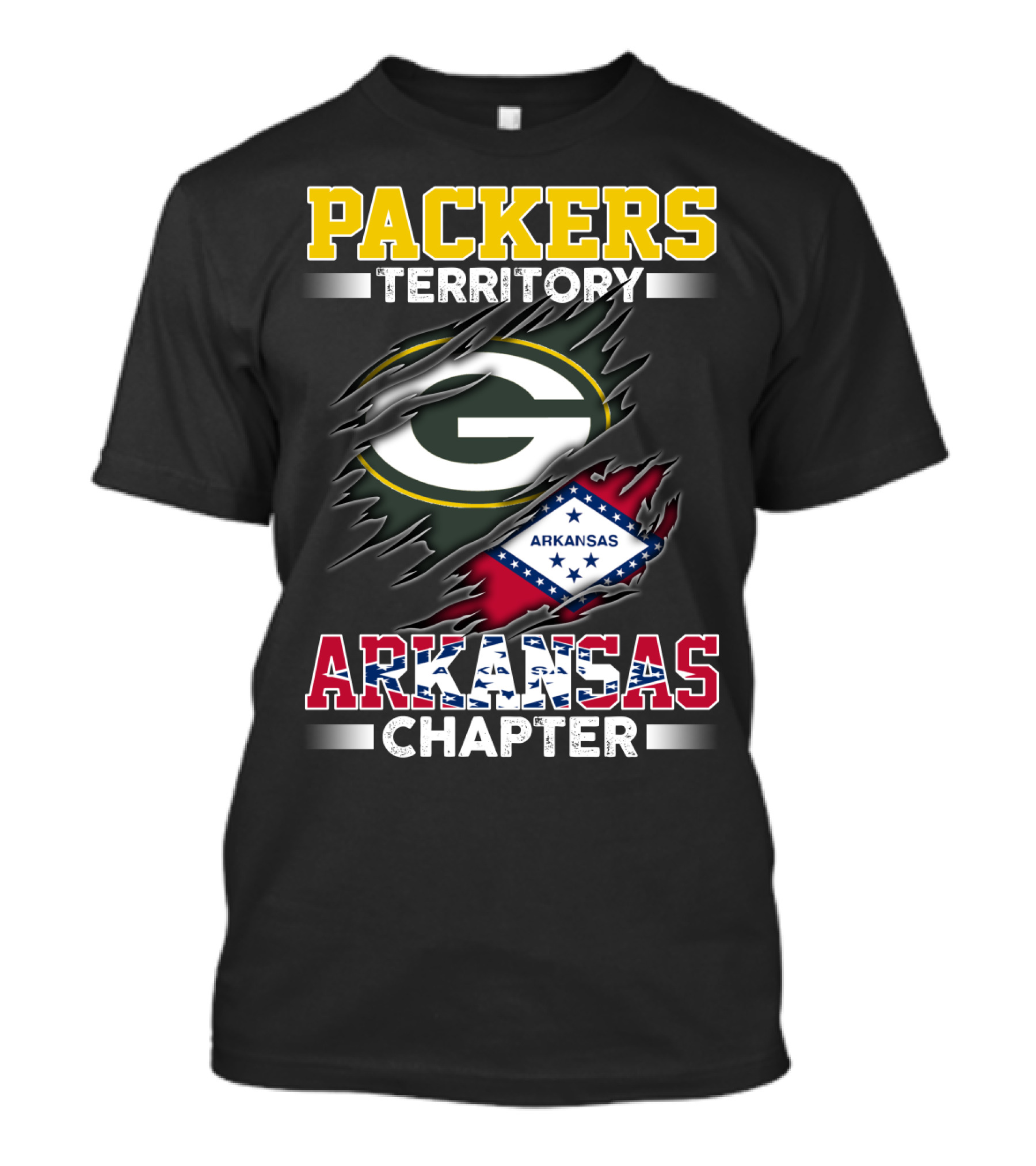 Packers Territory Arkansas Chapter Green Bay Logo Arkansas Flag T-Shirt