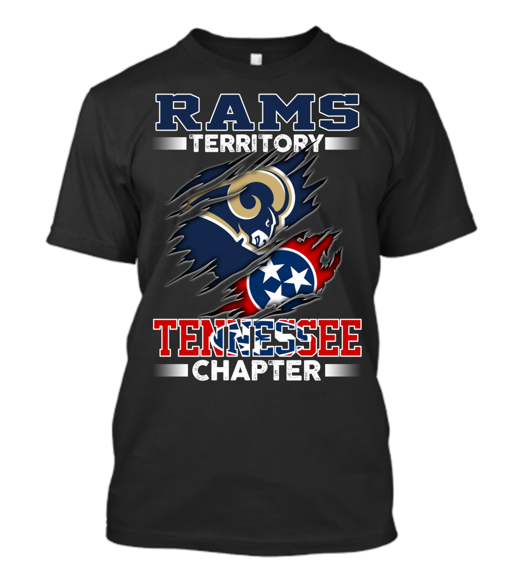 Rams Territory Tennessee Chapter Three Stars Logo Rip T-Shirt
