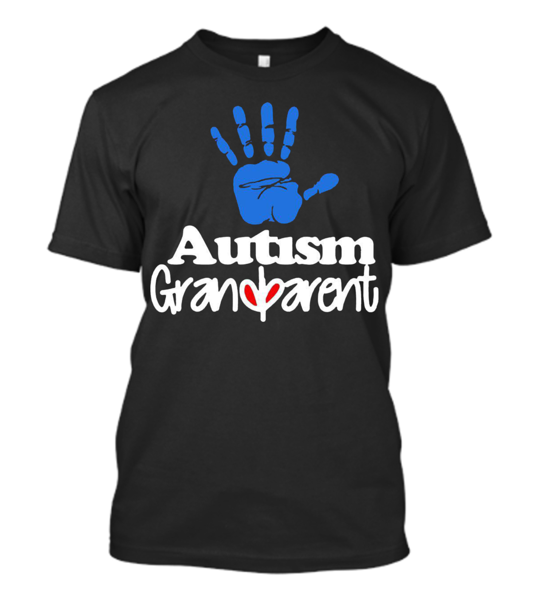Autism Grandparent Blue Handprint Red Heart Inclusion T-Shirt