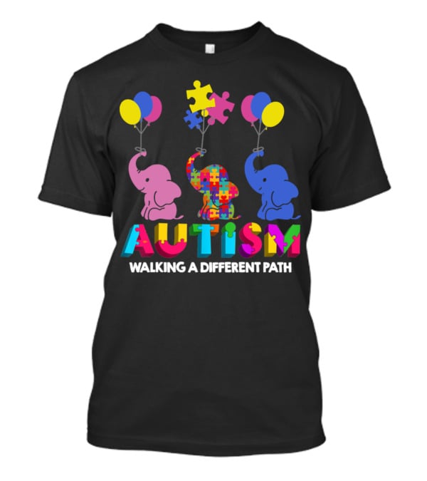 Autism Walking A Different Path Colorful Elephants And Balloons T-Shirt