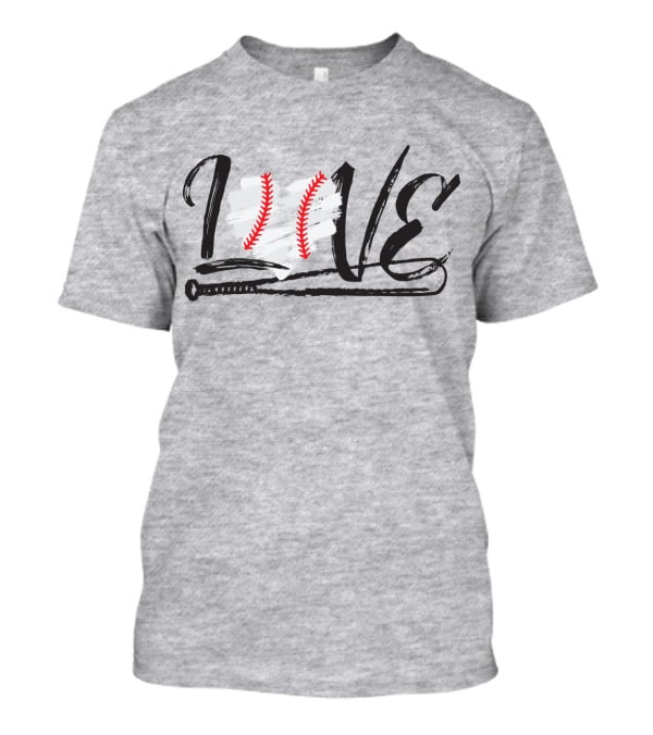 Love Baseball Bat Heart Stitching T-Shirt