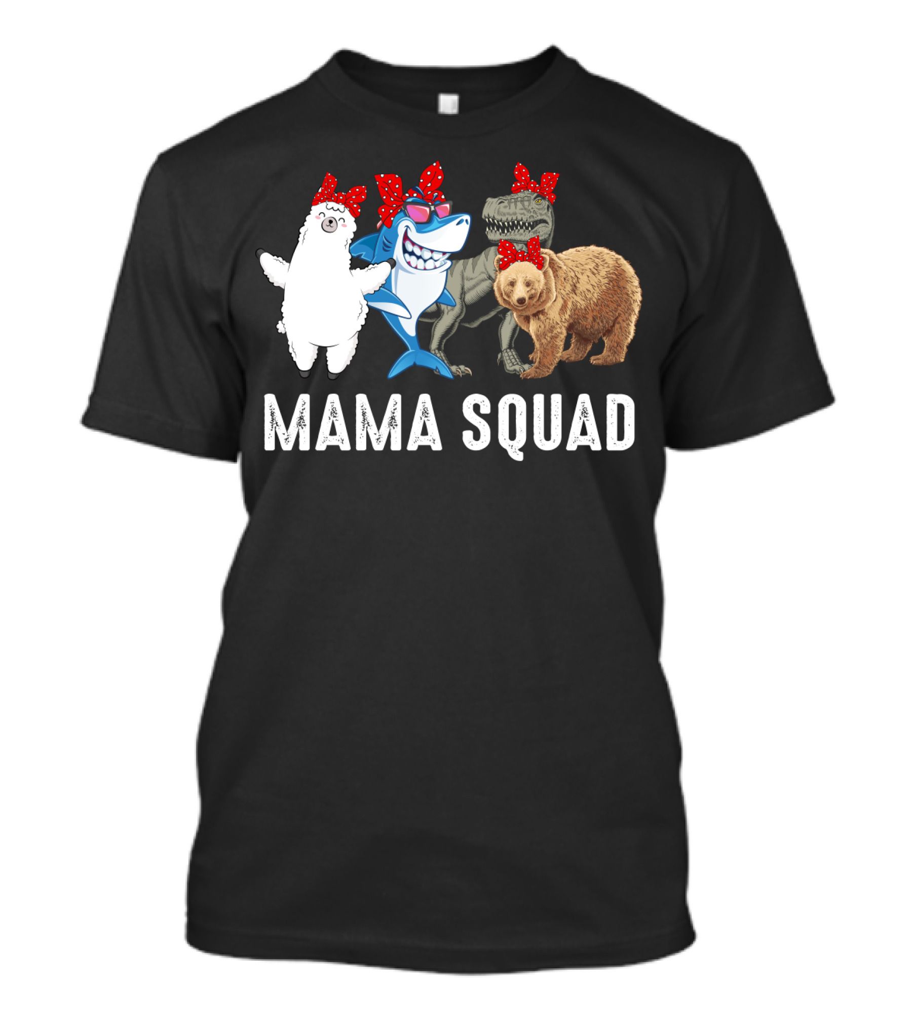 Mama Squad Llama Shark T-Rex Bear Red Bandana T-Shirt