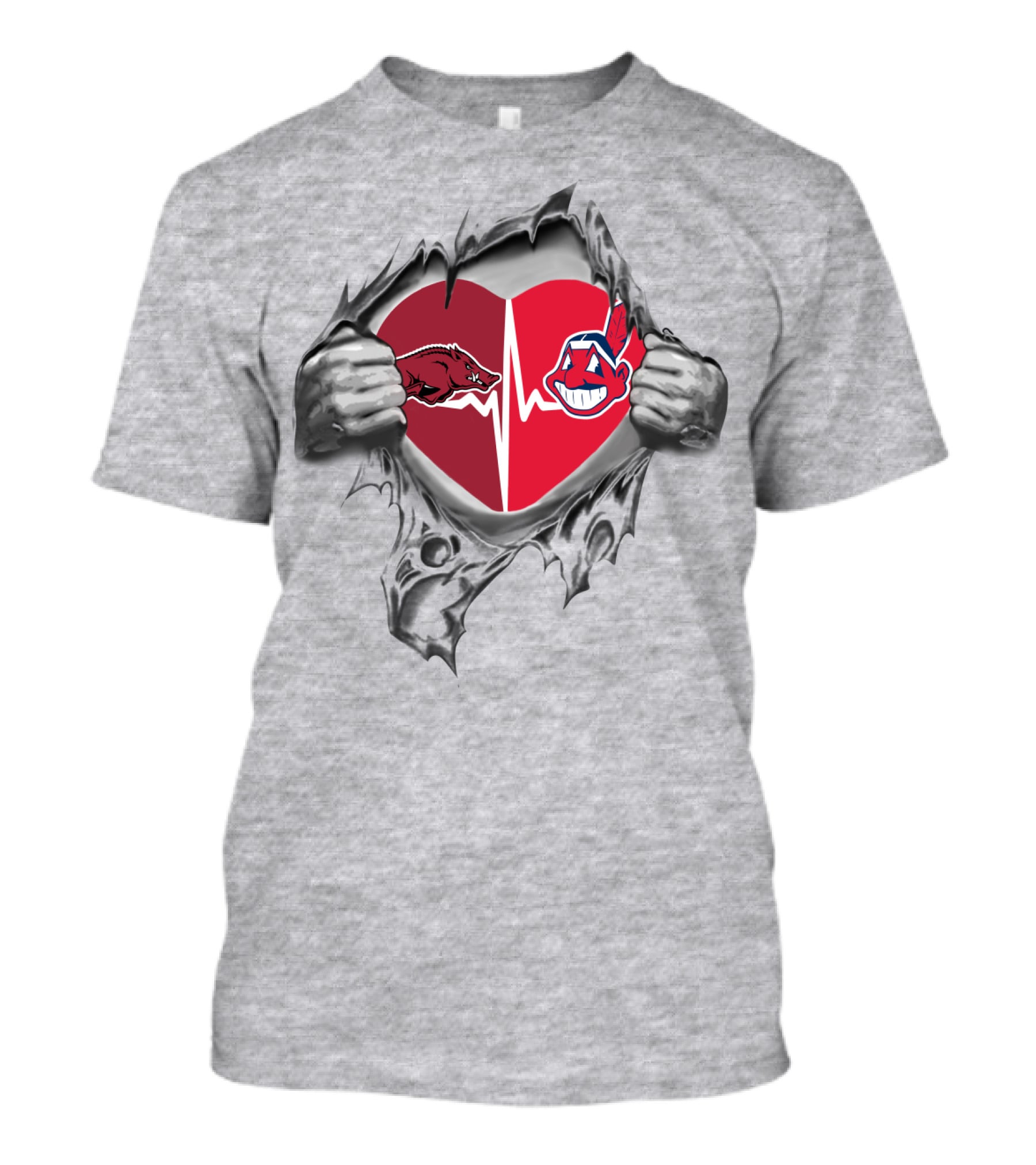 Arkansas Razorbacks Cleveland Indians Heartbeat T-Shirt