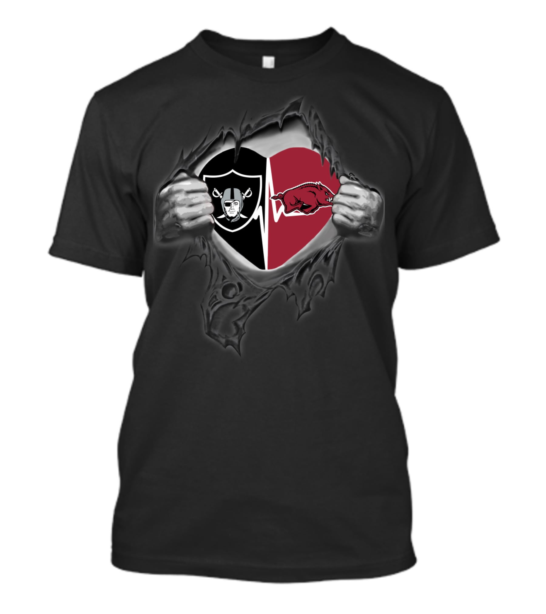Oakland Raiders Arkansas Razorbacks Heartbeat Fusion T-Shirt