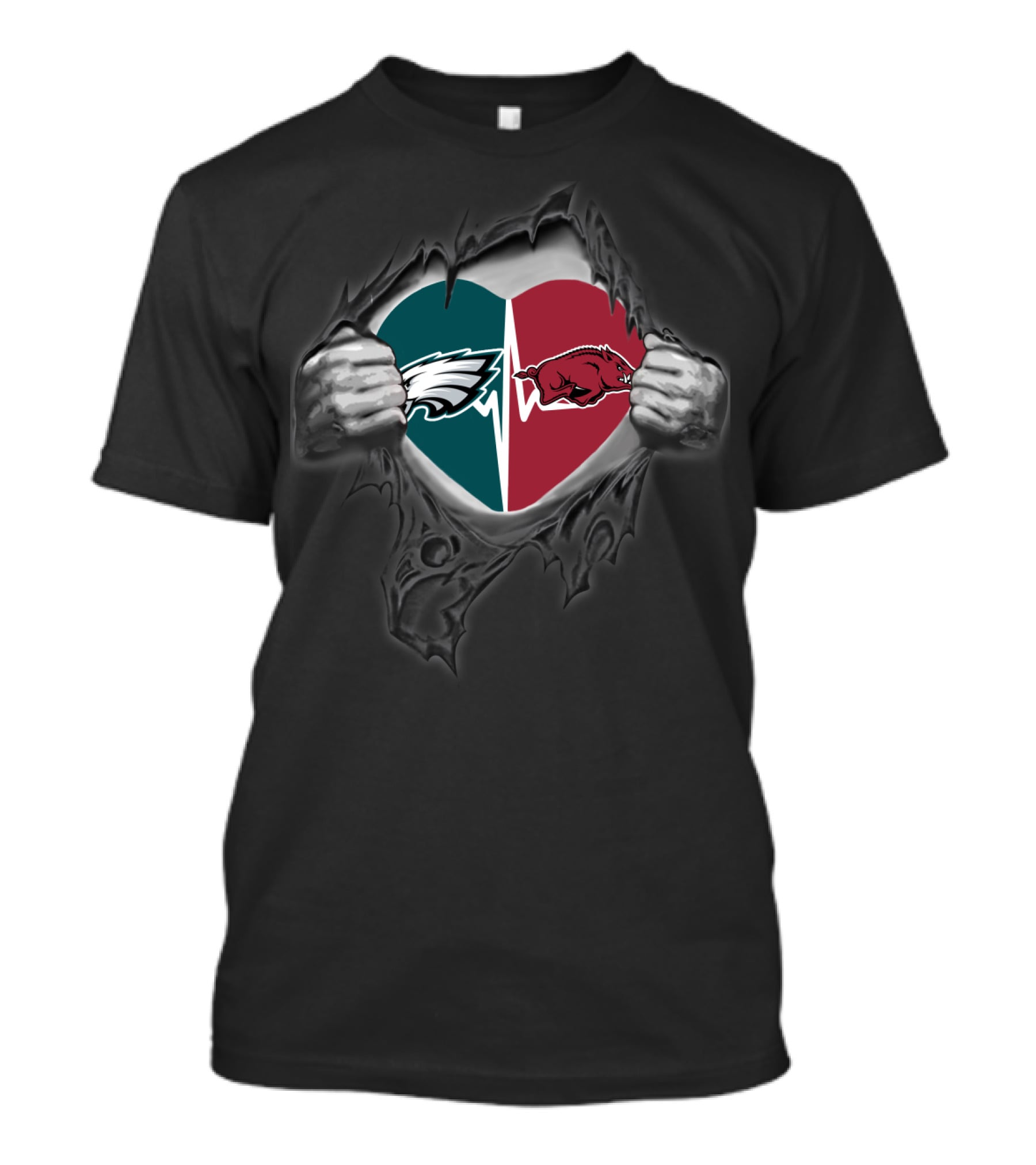 Philadelphia Eagles Arkansas Razorbacks Heart Logo Fan Merger T-Shirt