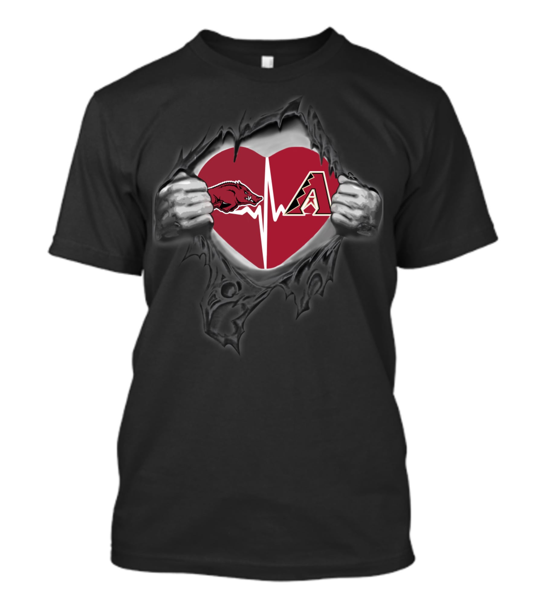 Arkansas Razorbacks Arizona Diamondbacks Heartbeat Tearing Logo Combo T-Shirt