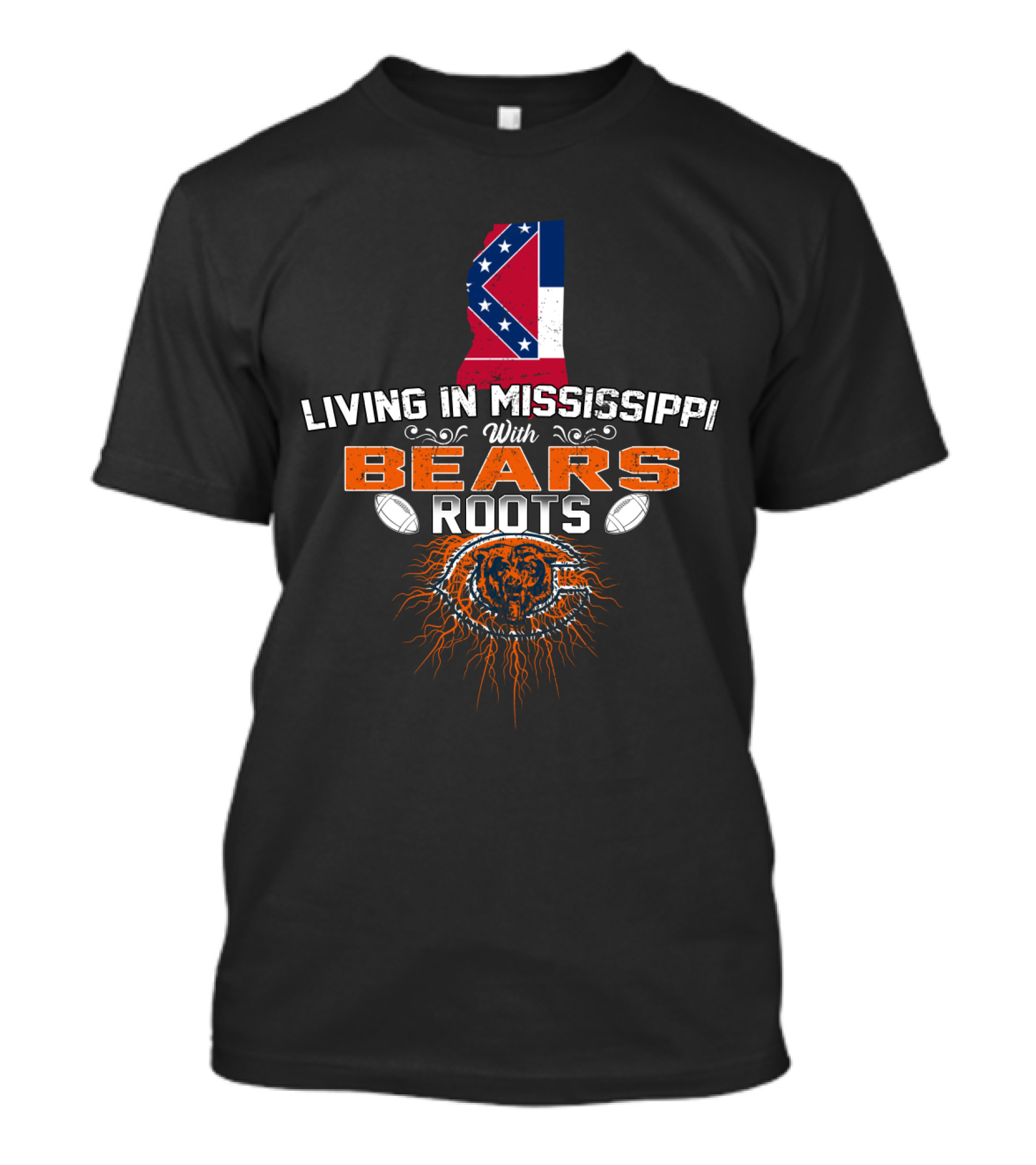Living In Mississippi With Bears Roots And Confederate Flag Shape T-Shirt