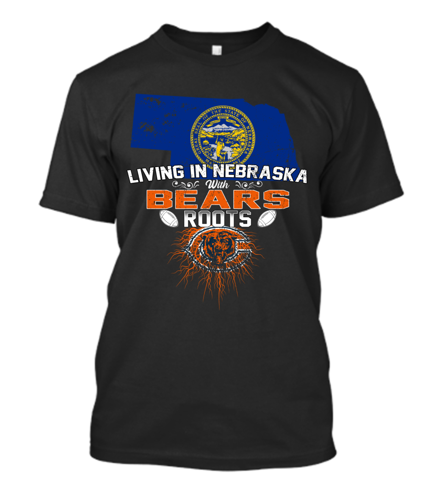 Living In Nebraska With Chicago Bears Roots Nebraska State Flag Background T-Shirt