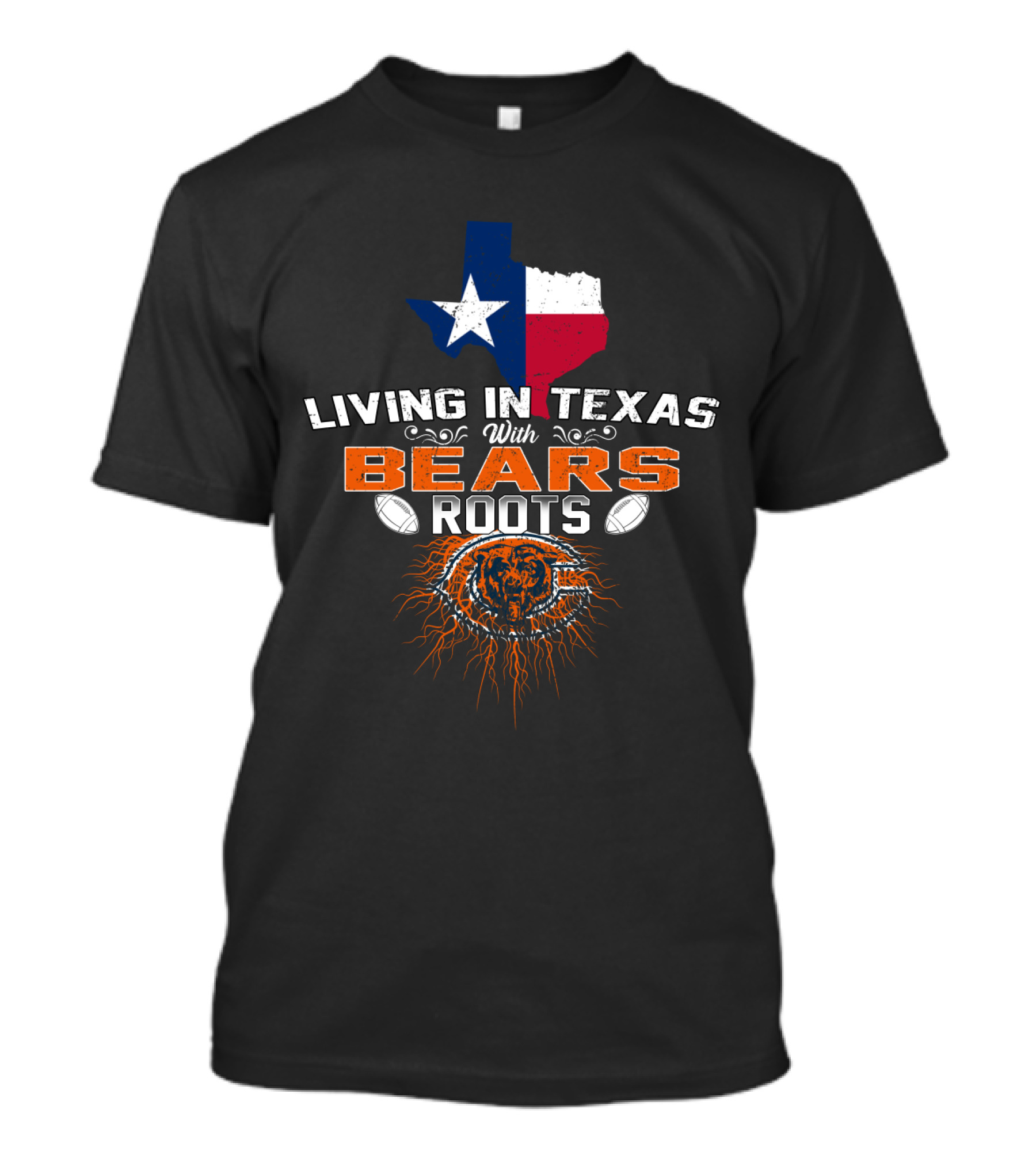 Living In Texas With Bears Roots Football And Texas State Flag T-Shirt