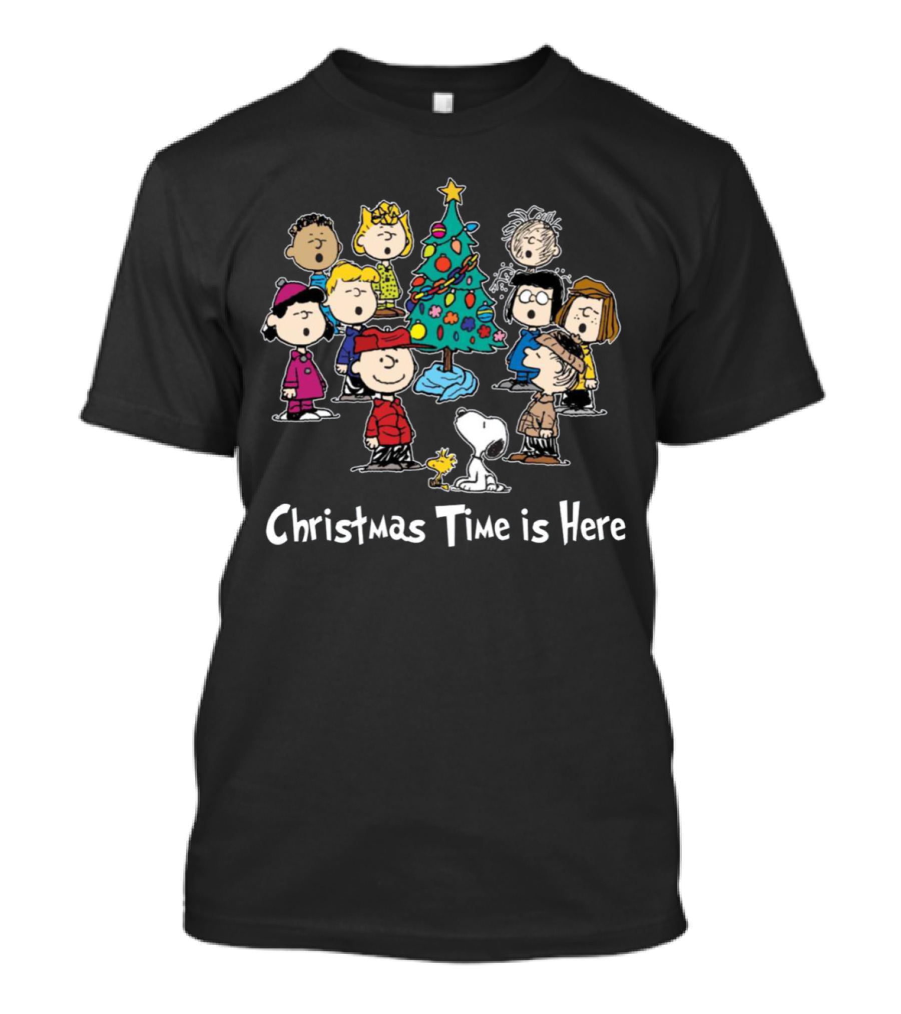 Christmas Time Is Here Peanuts Characters Gather Around The Festive Tree T-Shirt