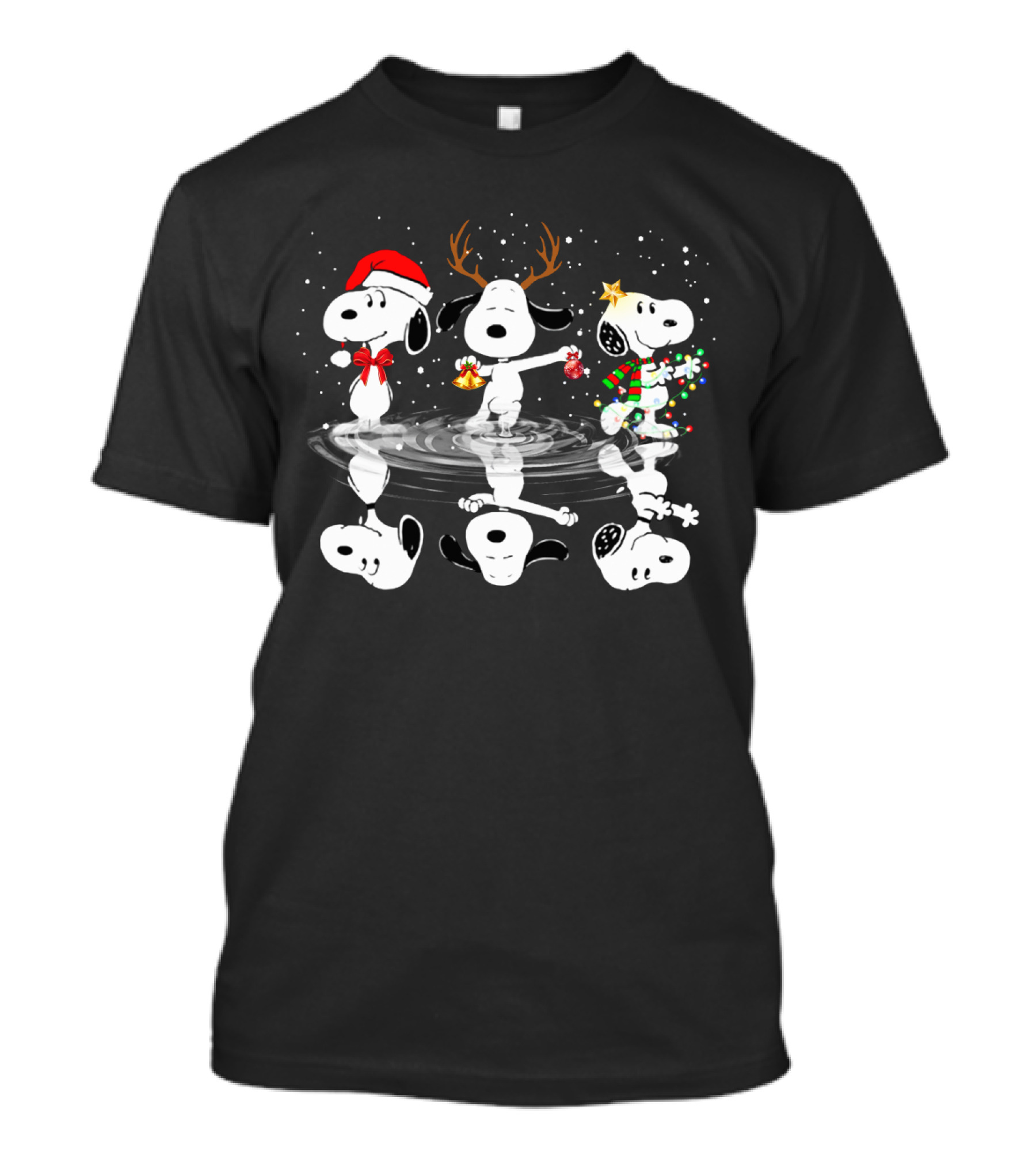 Snoop 0411 Haha Christmas Reflections With Snoopy Santa Reindeer Lights T-Shirt