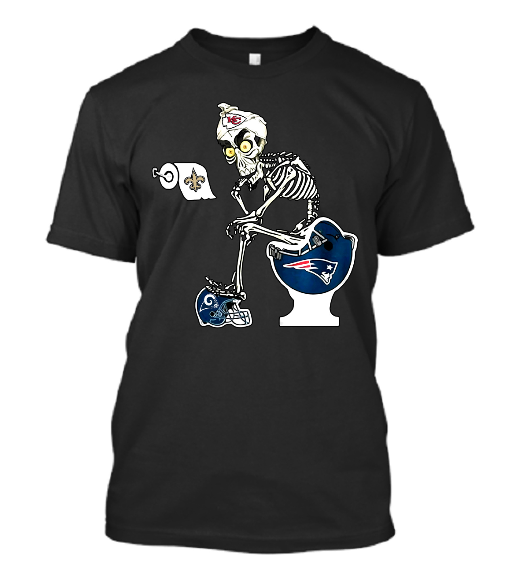 Chiefs Skeleton Patriots Toilet Saints Rams Helmet T-Shirt