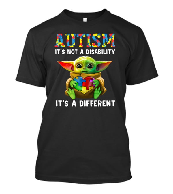 AUTISM IT'S NOT A DISABILITY IT'S A DIFFERENT Baby Yoda Holding Puzzle Piece T-Shirt
