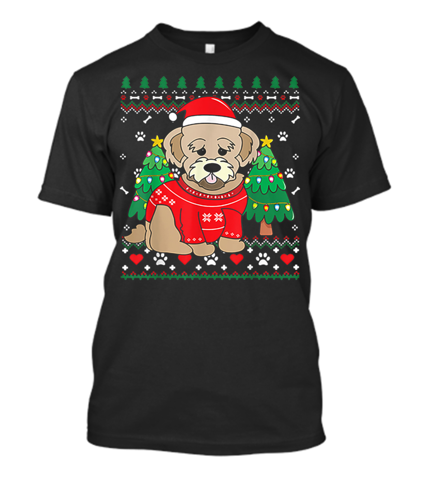 Nice Maltipoo Christmas Ornament Tree Xmas Dog Santa Hat Paw Prints T-Shirt