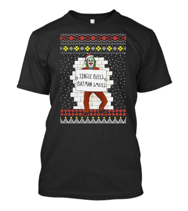 Jingle Bells Batman Smells Joker In Santa Hat Ugly Christmas T-Shirt